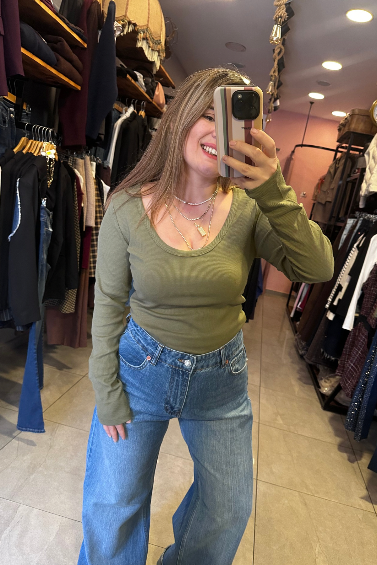 U Yaka Fitilli Body - Yeşil