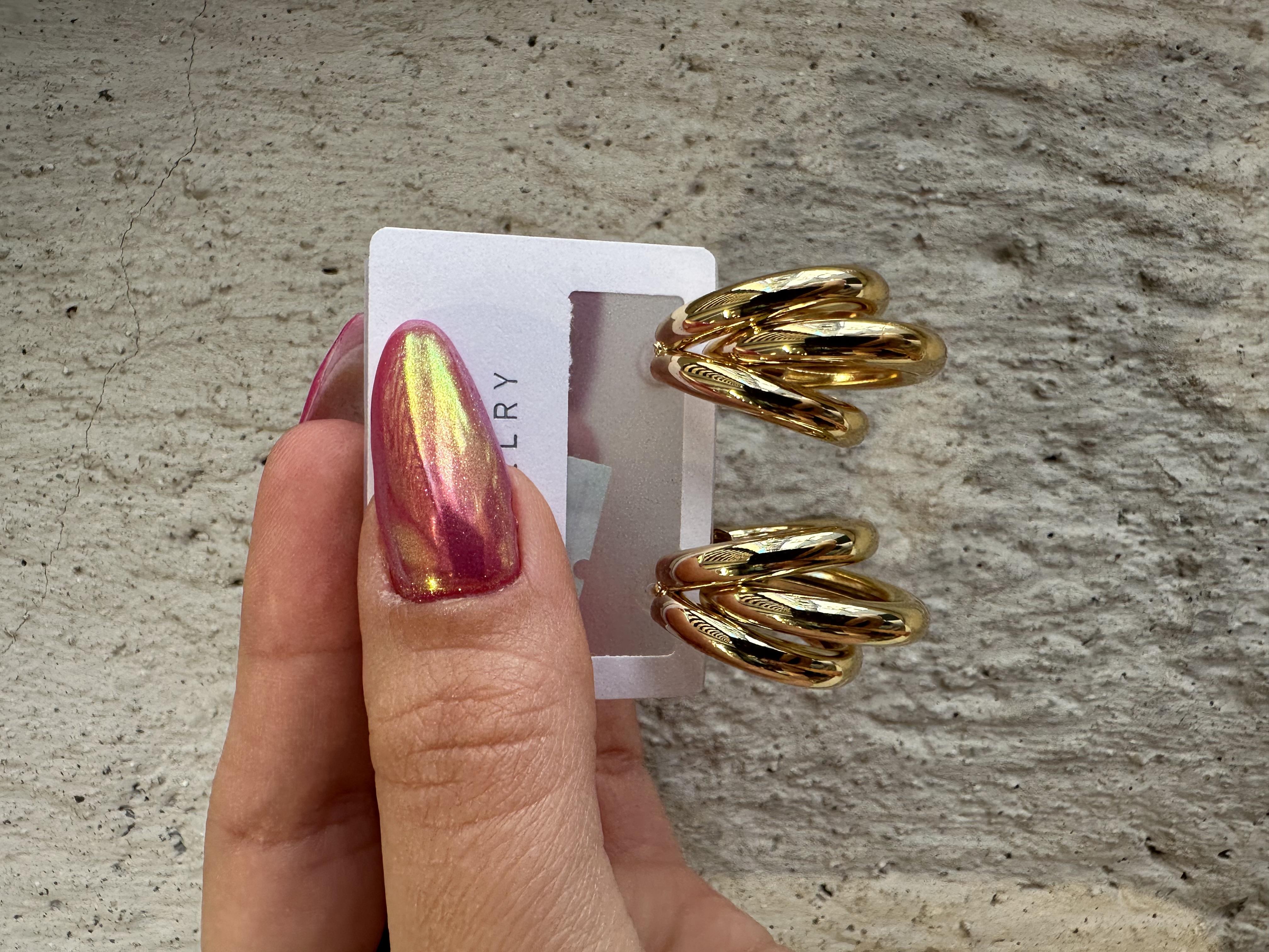 Üçlü Gold Renk Çelik Halka Küpe