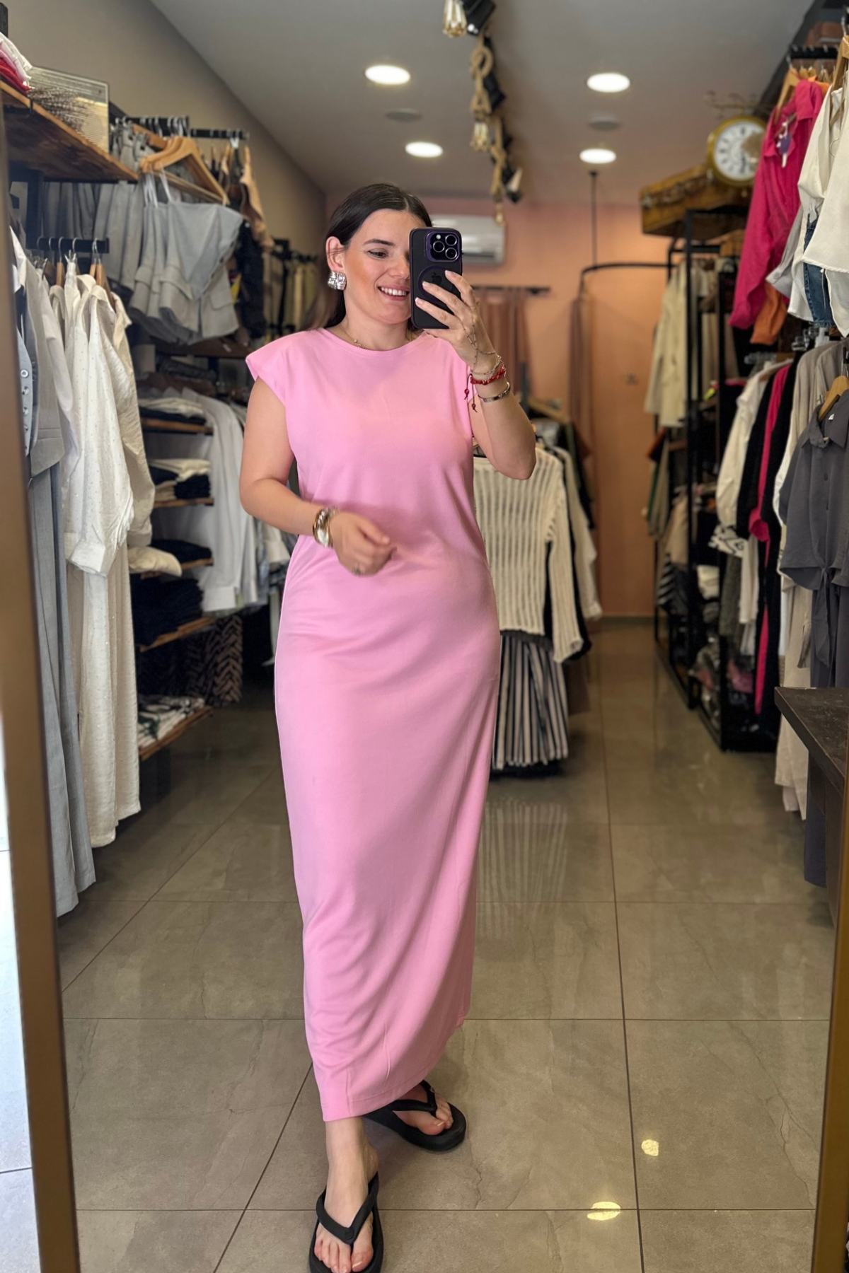 Vatkalı Modal Kumaş Elbise (pembe)