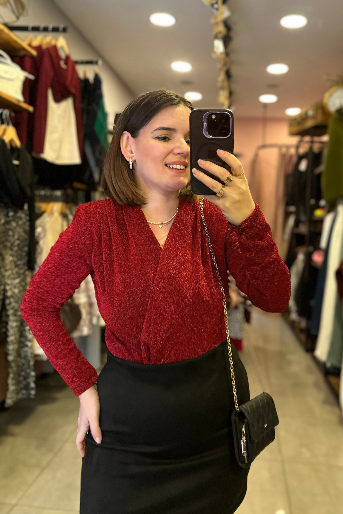 Vatkalı Simli Kırmızı Bodysuit 