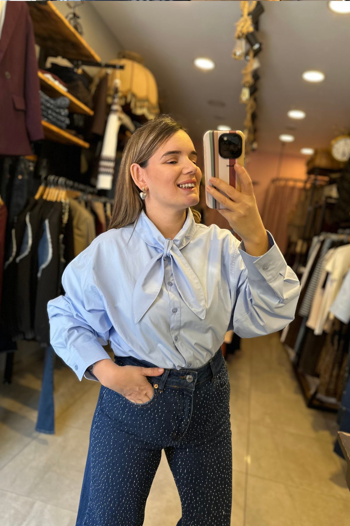 Yaka Detay Poplin Gömlek - Mavi