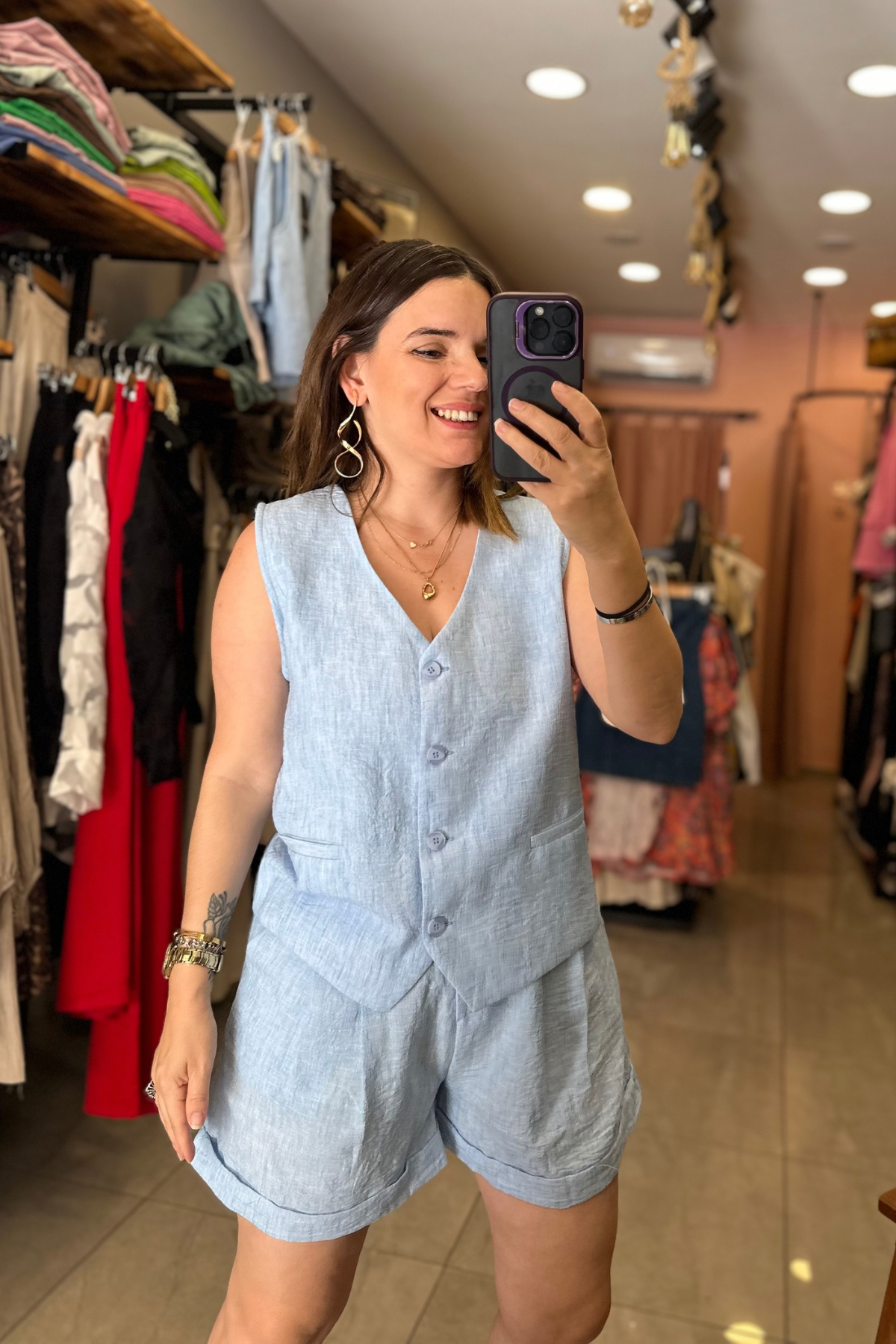 Yelek Şort Takım - Mavi