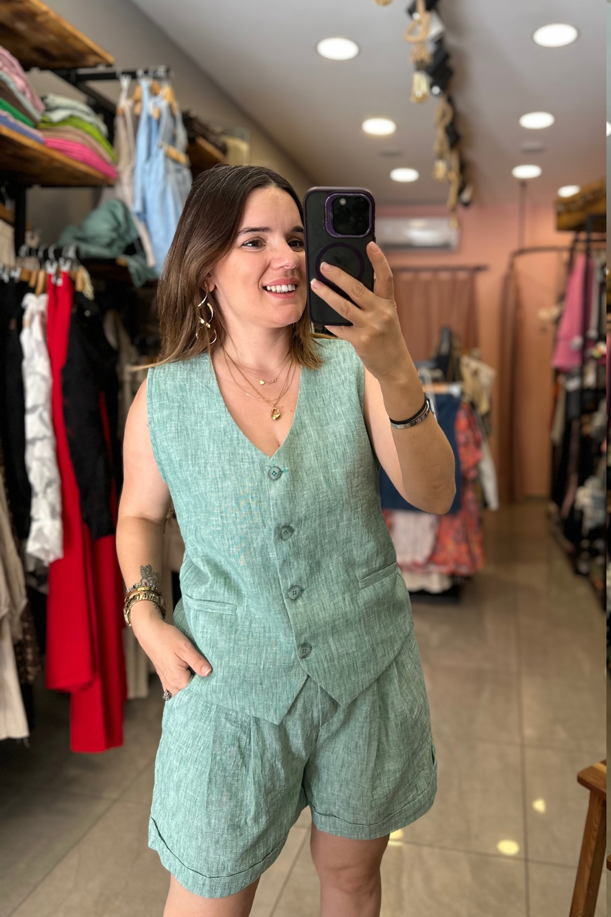 Yelek Şort Takım - Yeşil