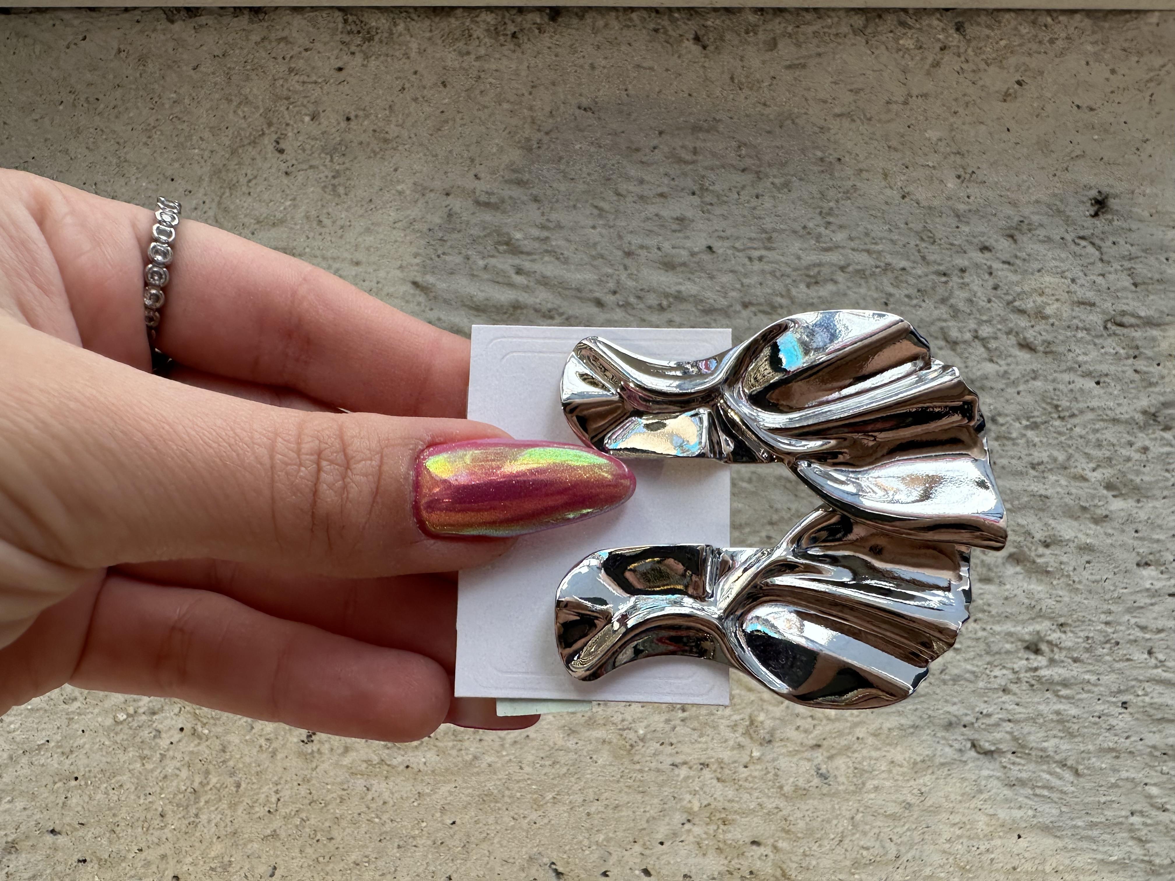 Yelpaze Model Gümüş Renk Çelik Küpe