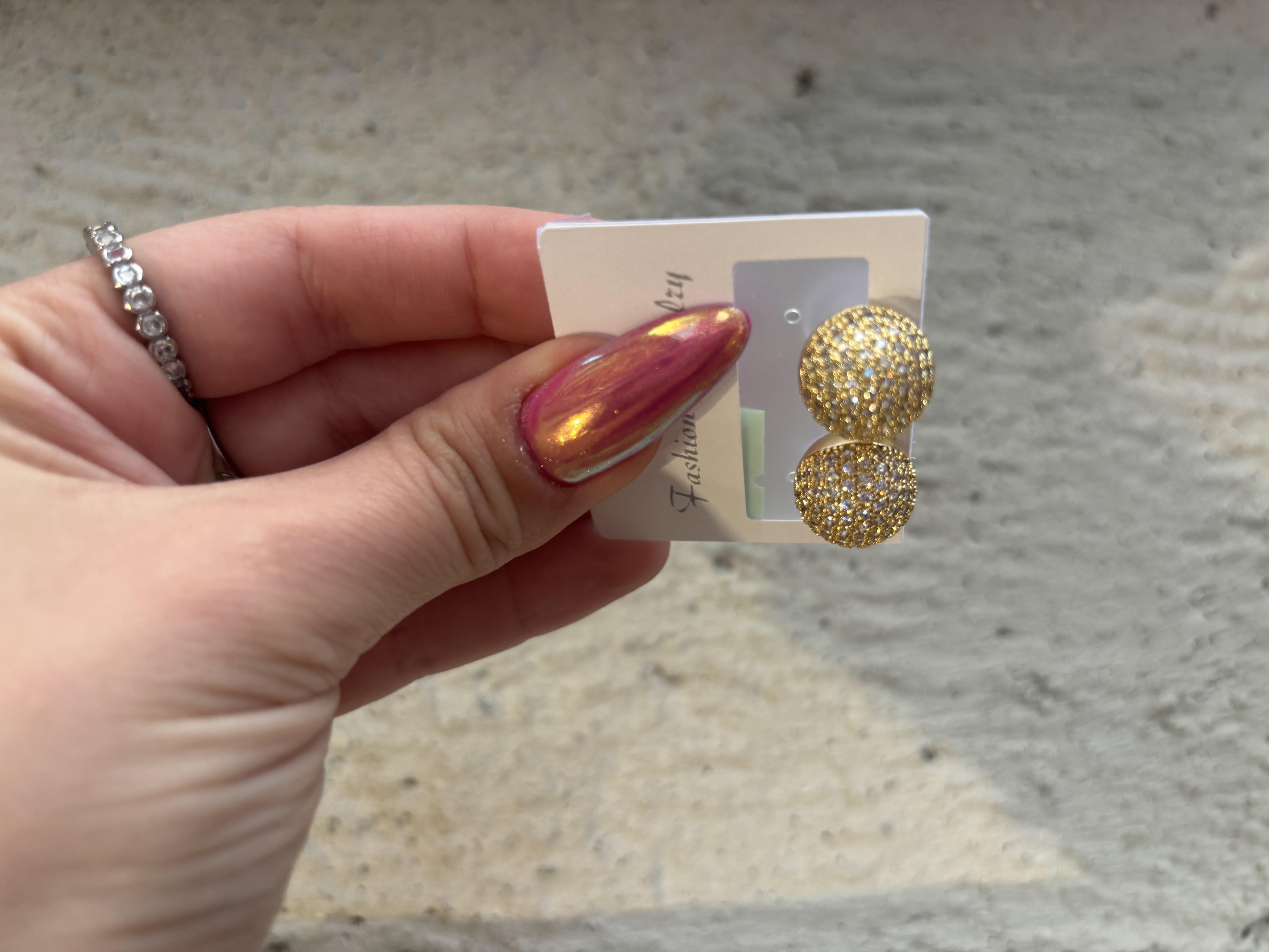 Zirkon Taş Çelikn Gold Top Küpe