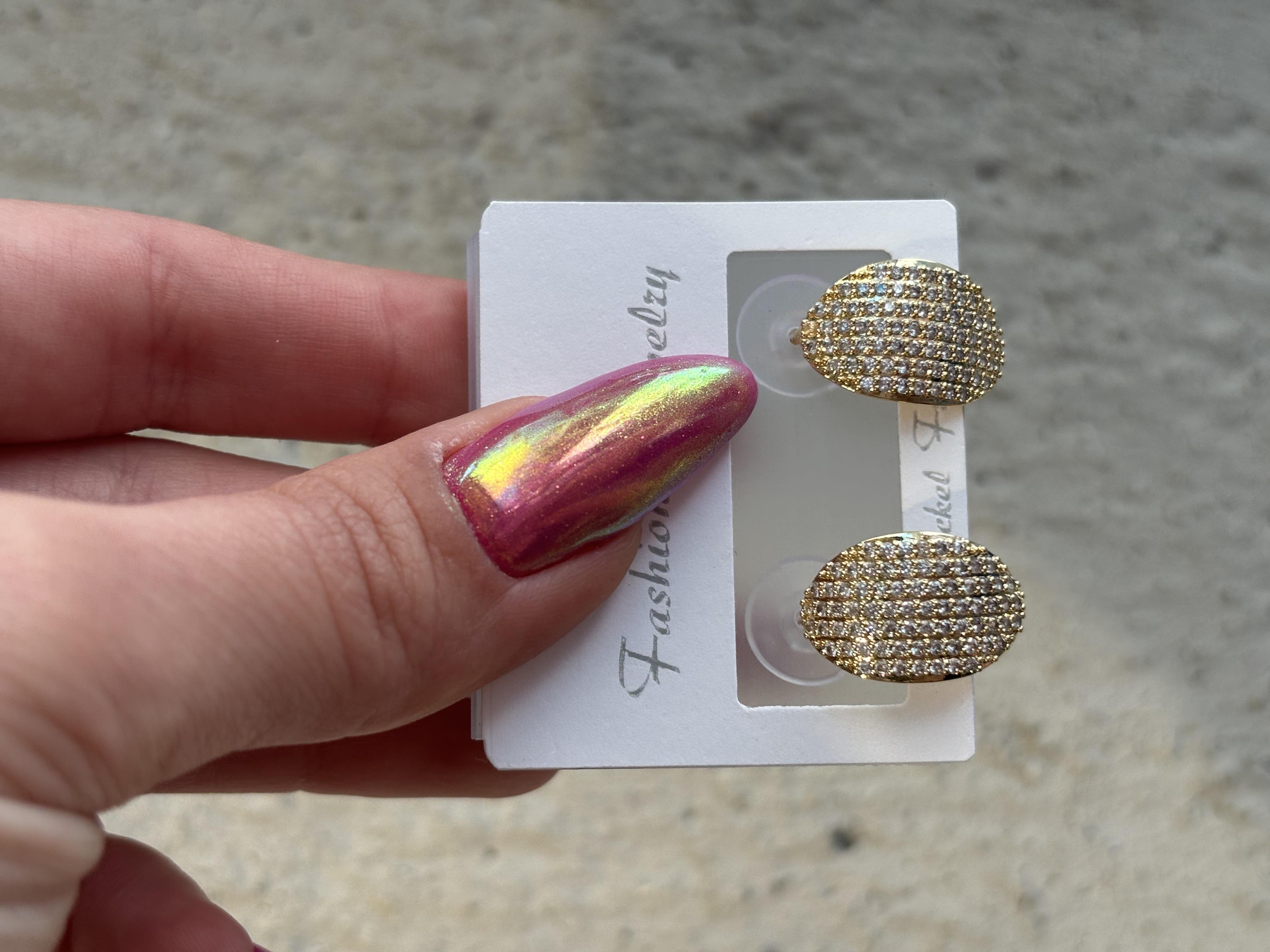 Zirkon Taşlı Oval Gold Çelik Küpe