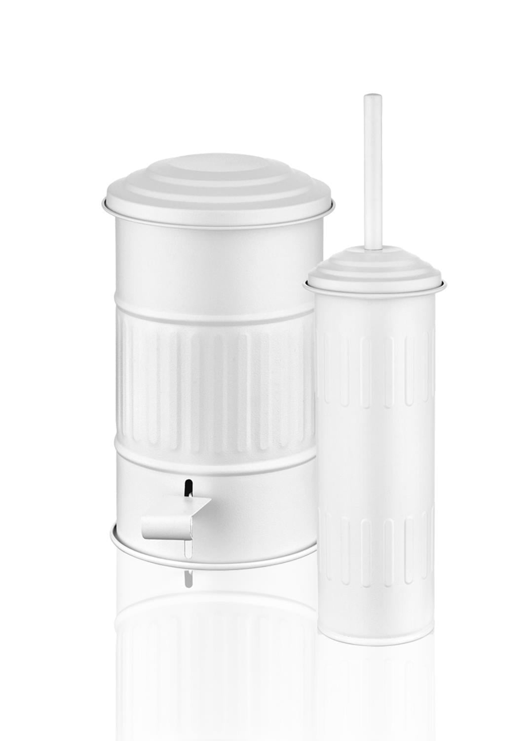 Banyo Çöp Kovası The Mia Çöp Kovası ve Tuvalet Fırçası Beyaz Set 1
