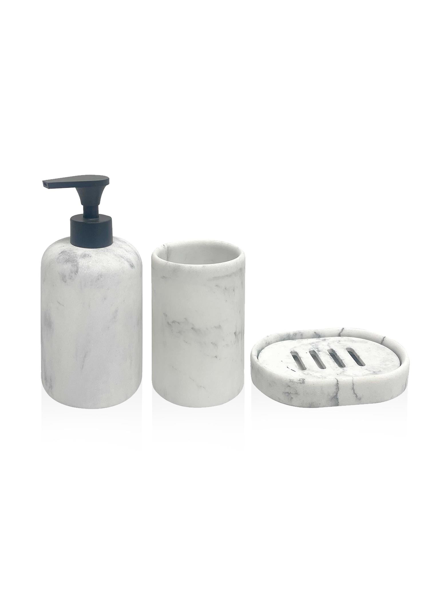 The Mia Marble Banyo Seti Siyah Beyaz 3 Parça