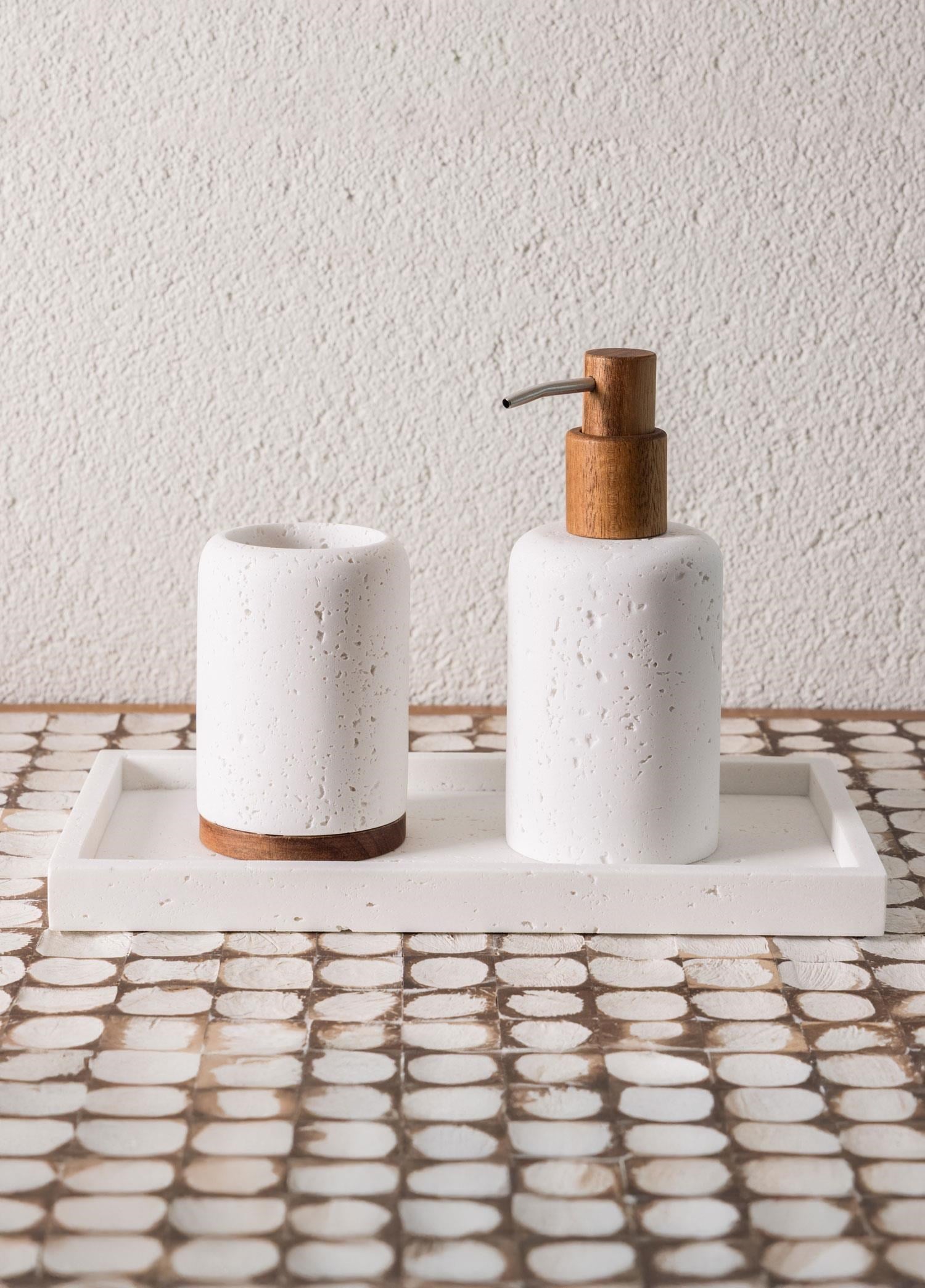 The Mia Travertine Banyo Tepsisi Beyaz 28x16x3 cm