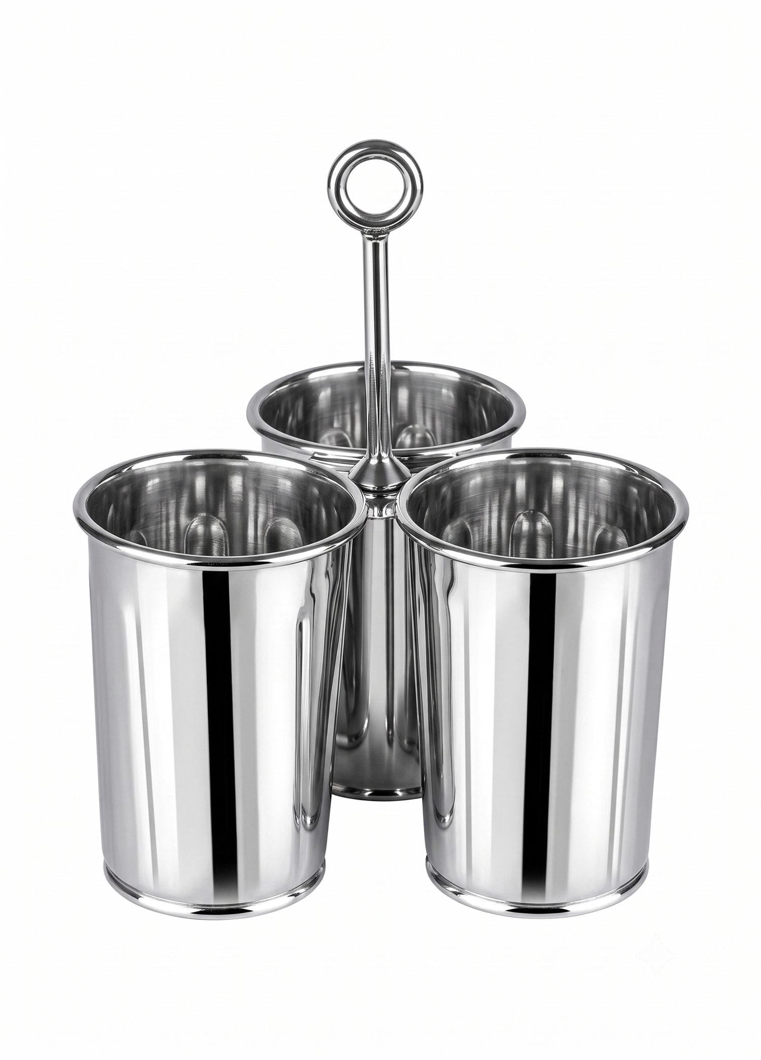 The Mia Krom 3 Bölmeli Kulplu Galvaniz Sunumluk 25 Cm
