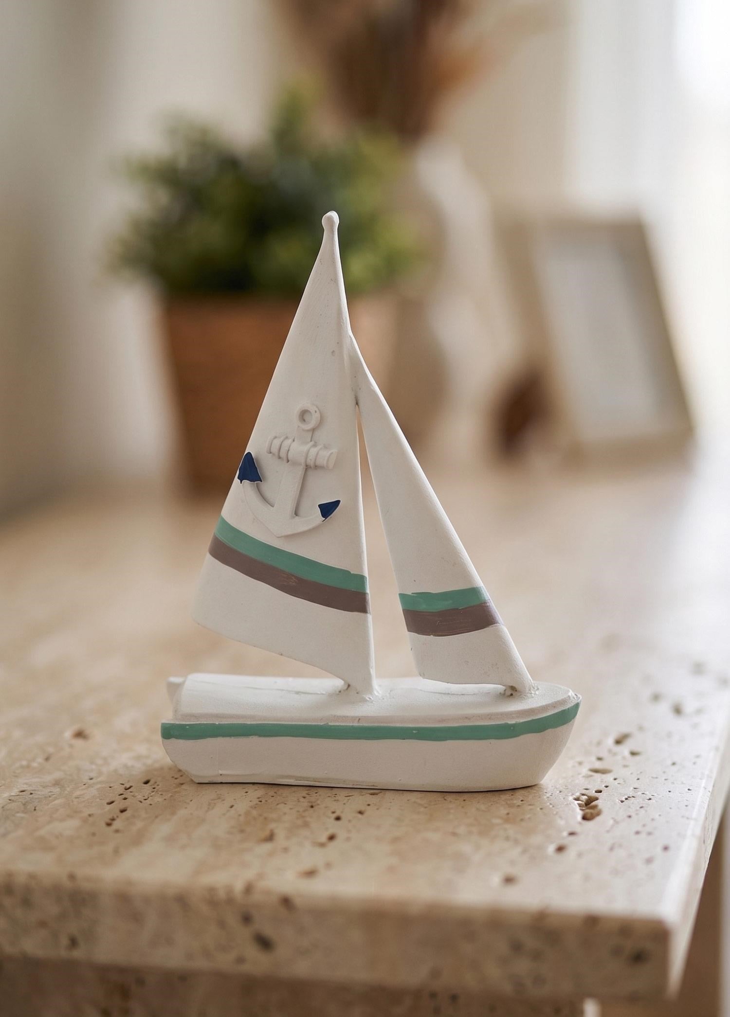 Dekoratif Obje The Mia Marin Çift Yelkenli Kırmızı Mavi Can Simitli 24 cm
