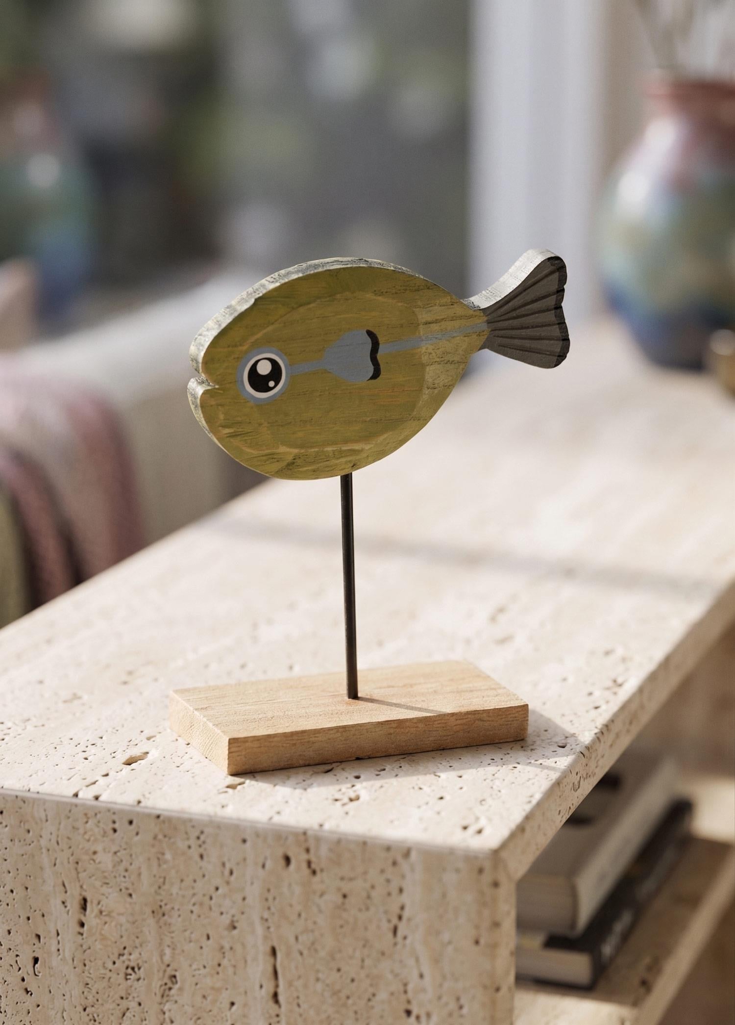 The Mia Retro Ahşap Balık Figürlü Masaüstü Obje 16 cm