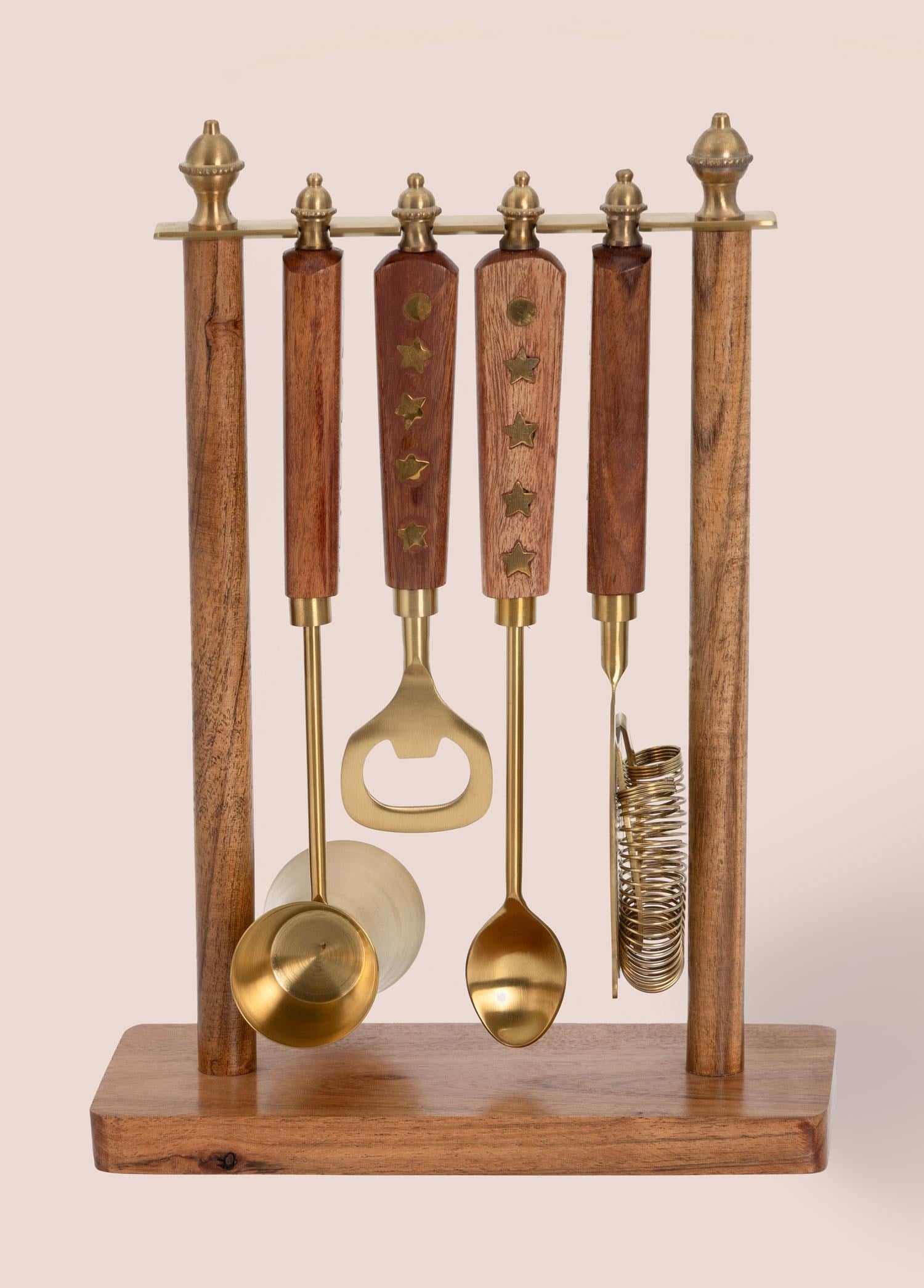 The Mia Wood Standlı Kokteyl Hazırlama Takımı 4 Parça