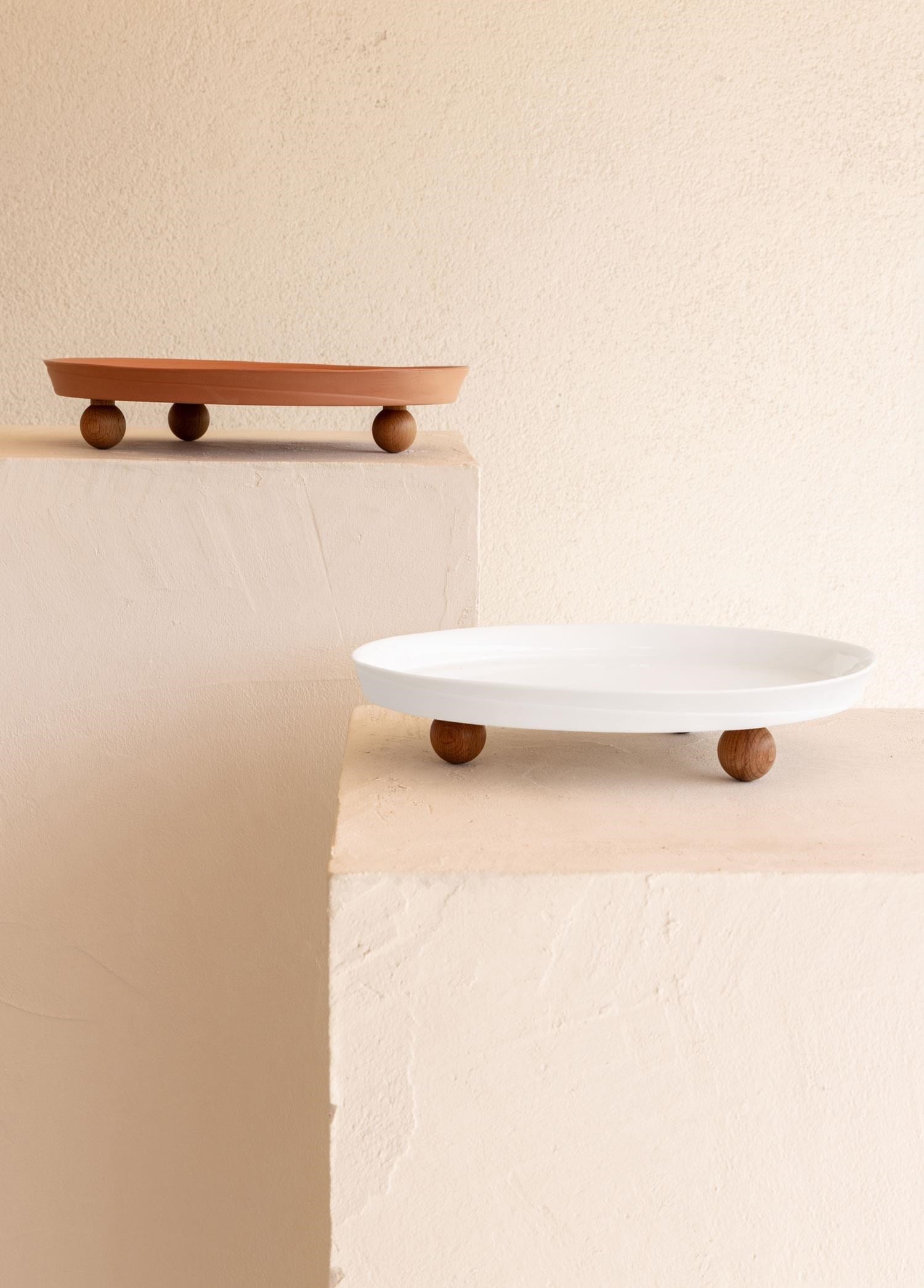 The Mia Limoges Ahşap Ayaklı Tabak Terracota 27x23x7 cm