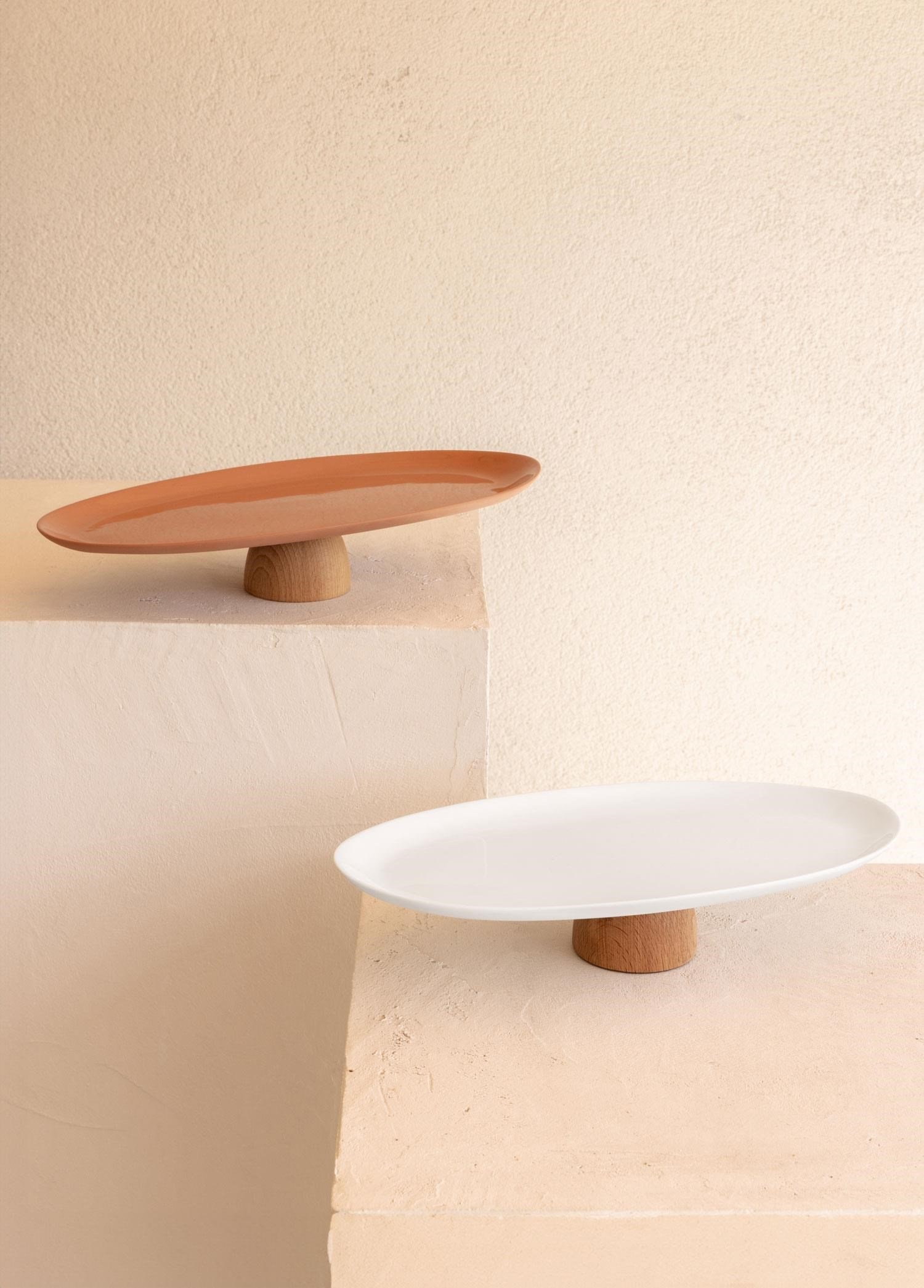 The Mia Limoges Ahşap Ayaklı Servis Tabağı Beyaz 34x17x6,5 cm