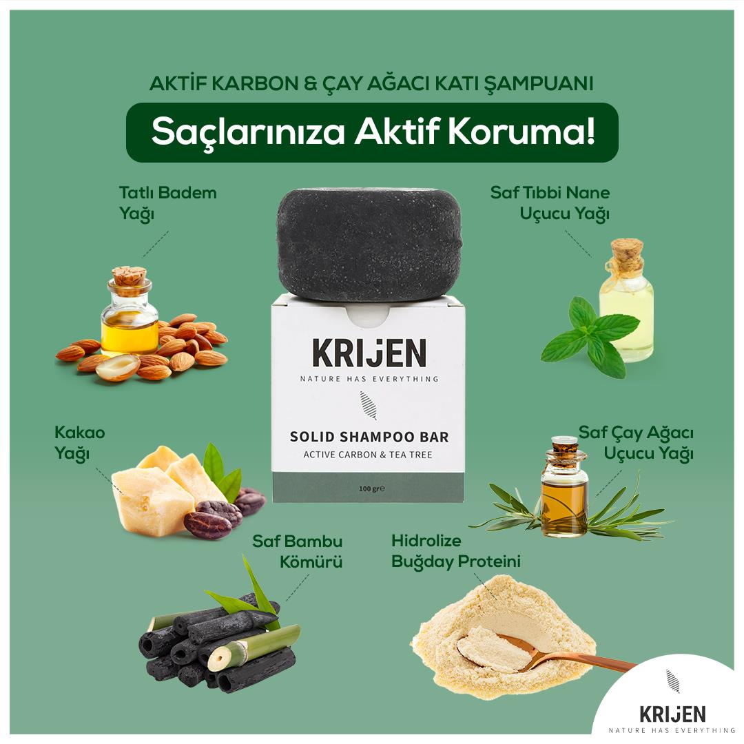 Krijen Aktif Karbon ve Çay Ağacı Katı Şampuanı 100 Gr