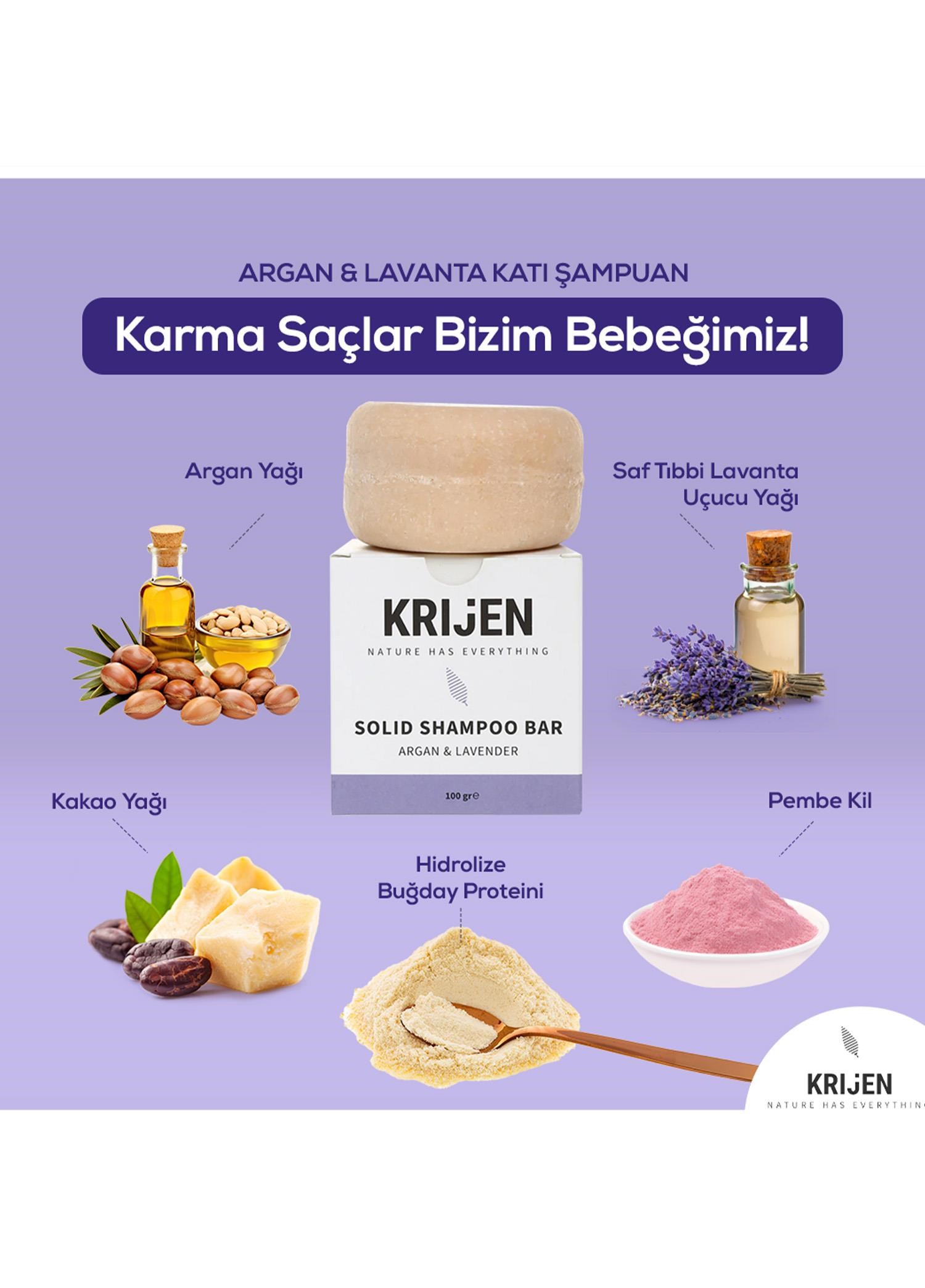 Krijen Argan ve Lavanta Katı Şampuanı 100 Gr