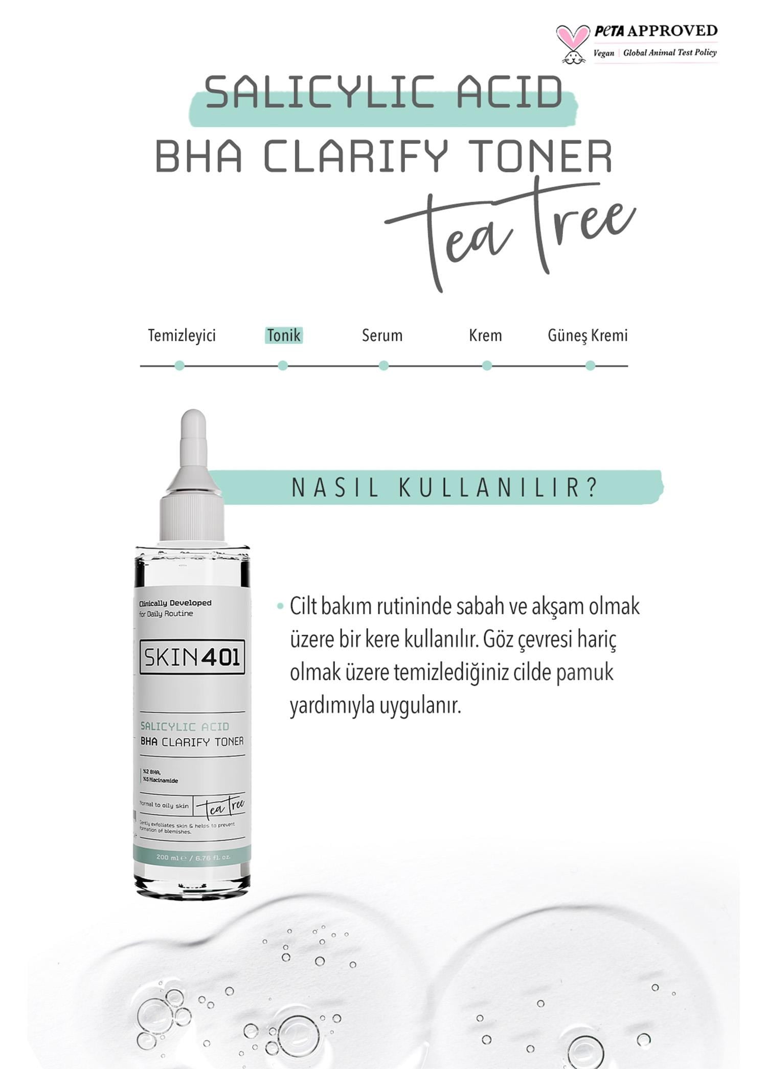 Skin401 %2 Salisilik Asit BHA Arındırıcı, Gözenek Sıkılaştırıcı Siyah Nokta Karşıtı Tonik 200ml