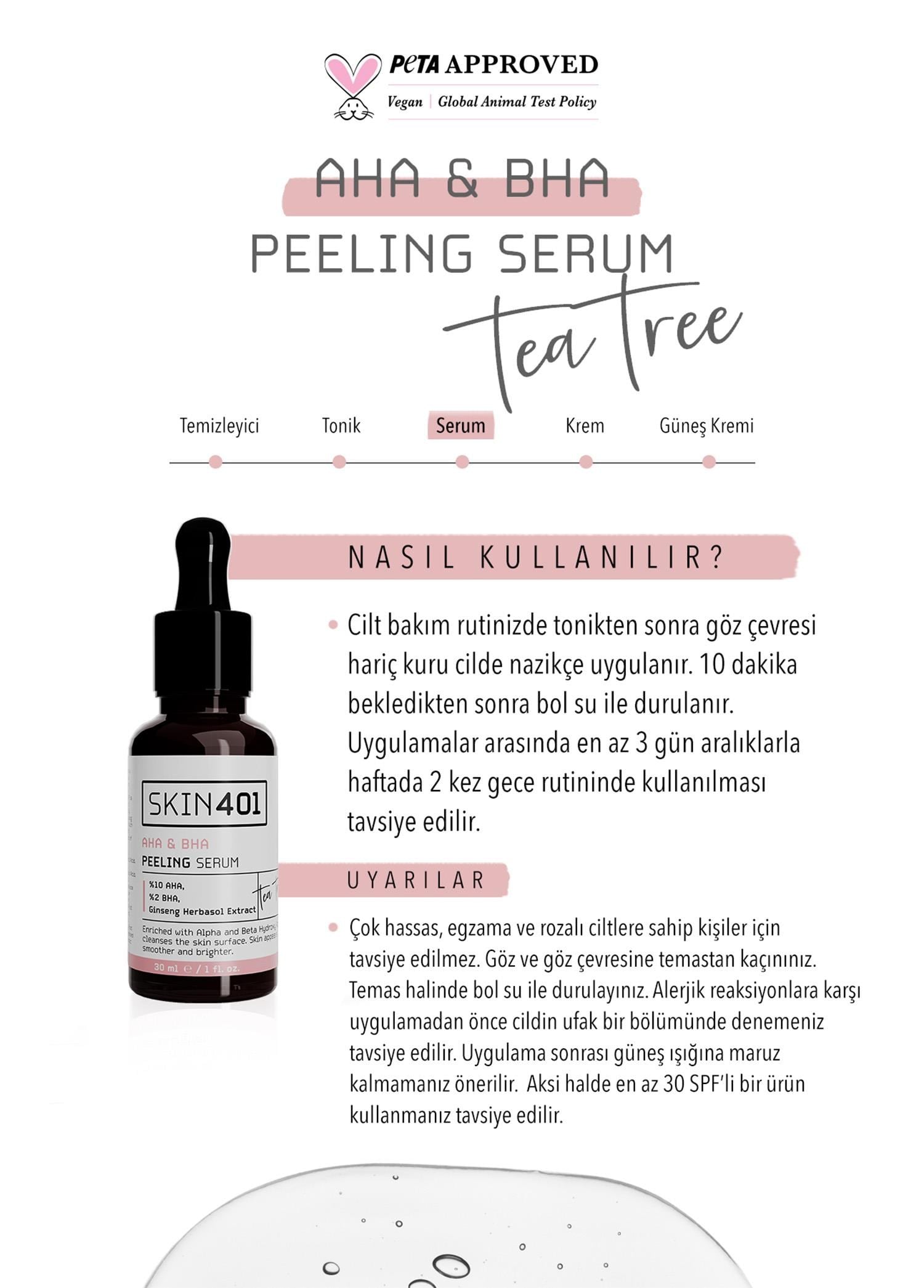Skin401 AHA %10 BHA %2 Canlandırıcı Cilt Tonu Eşitleyici Yüz Peeling Serum 30ml