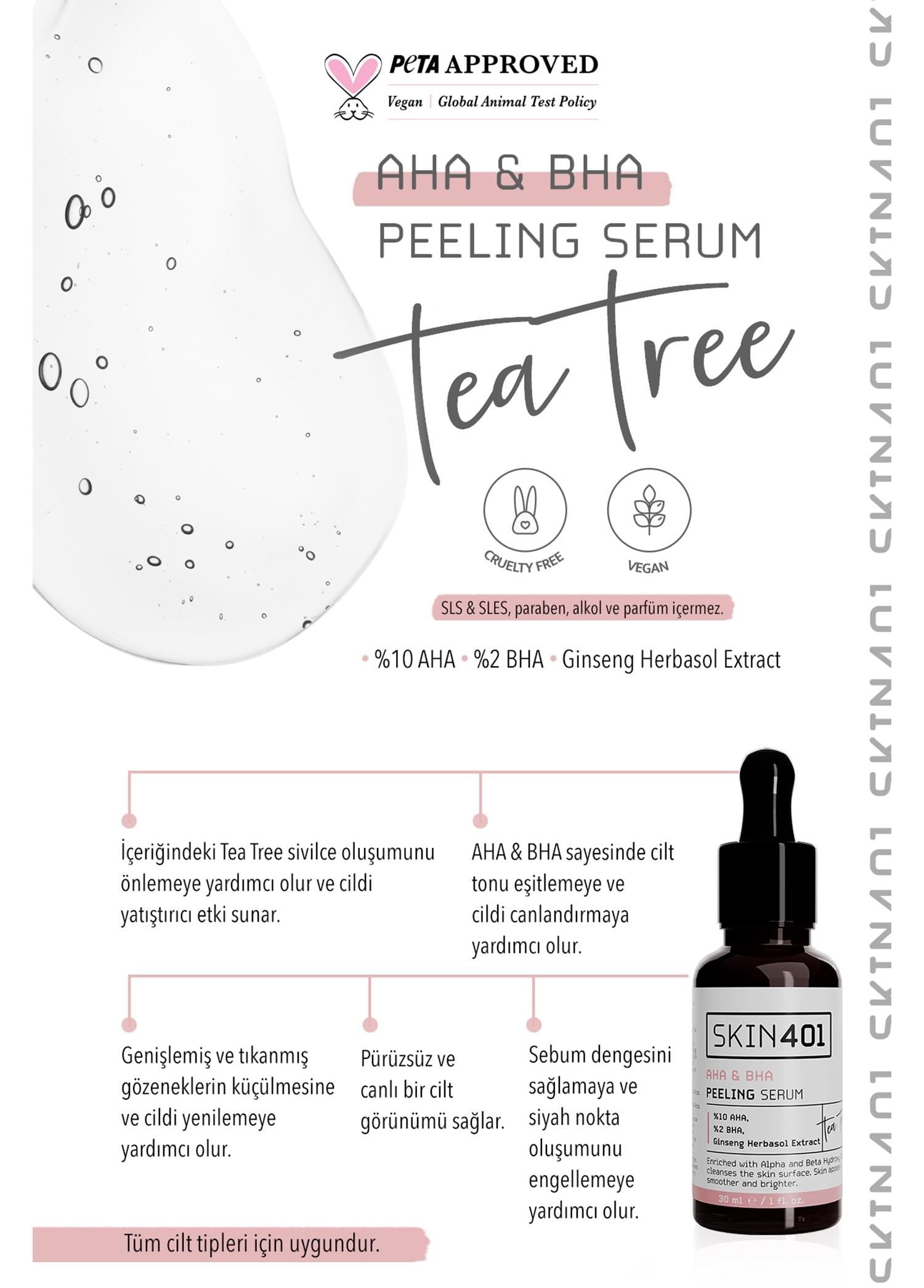 Skin401 AHA %10 BHA %2 Canlandırıcı Cilt Tonu Eşitleyici Yüz Peeling Serum 30ml