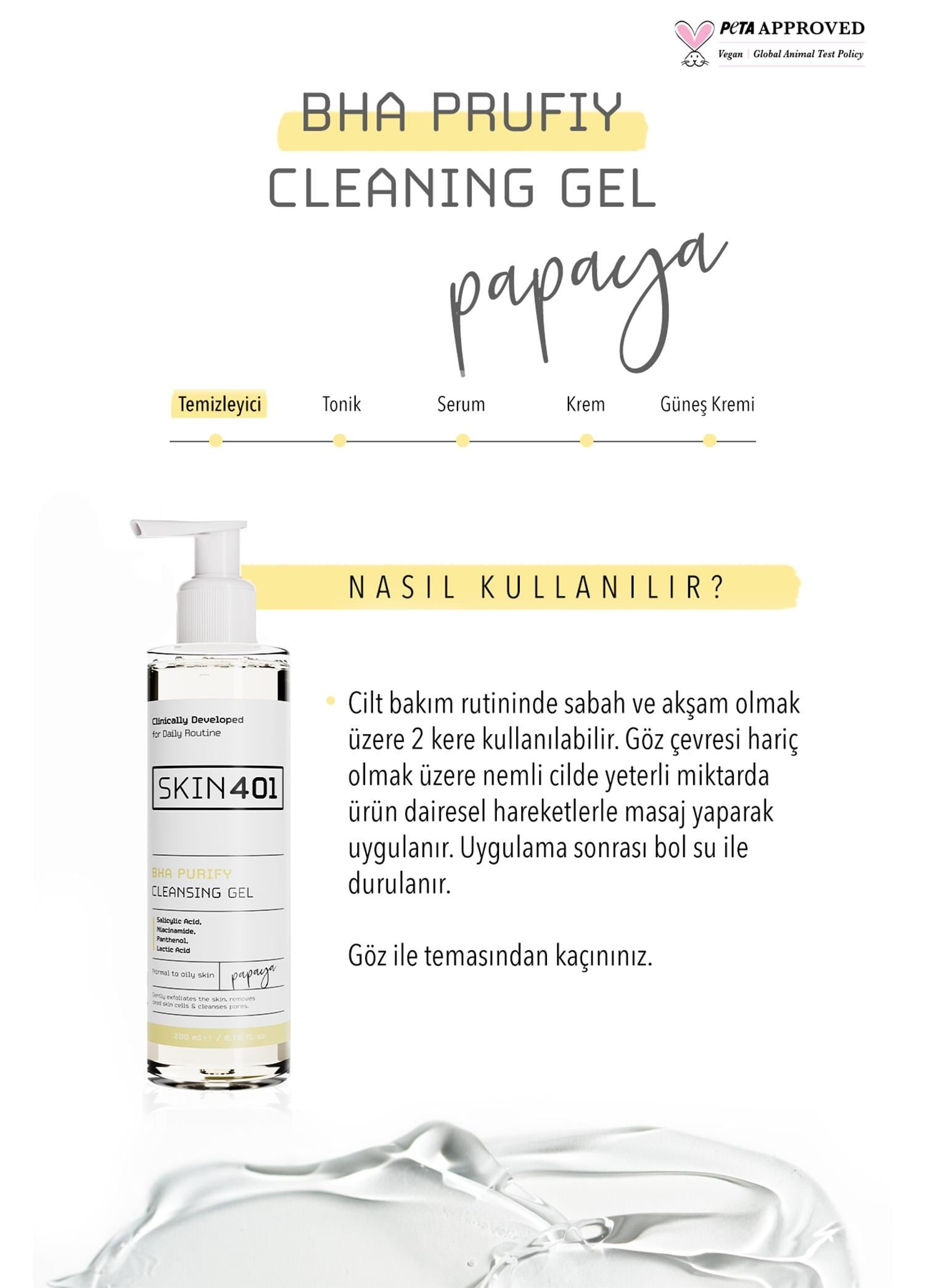 Skin401 BHA Arındırıcı Siyah Nokta Karşıtı Yüz Temizleme Jeli 200ml