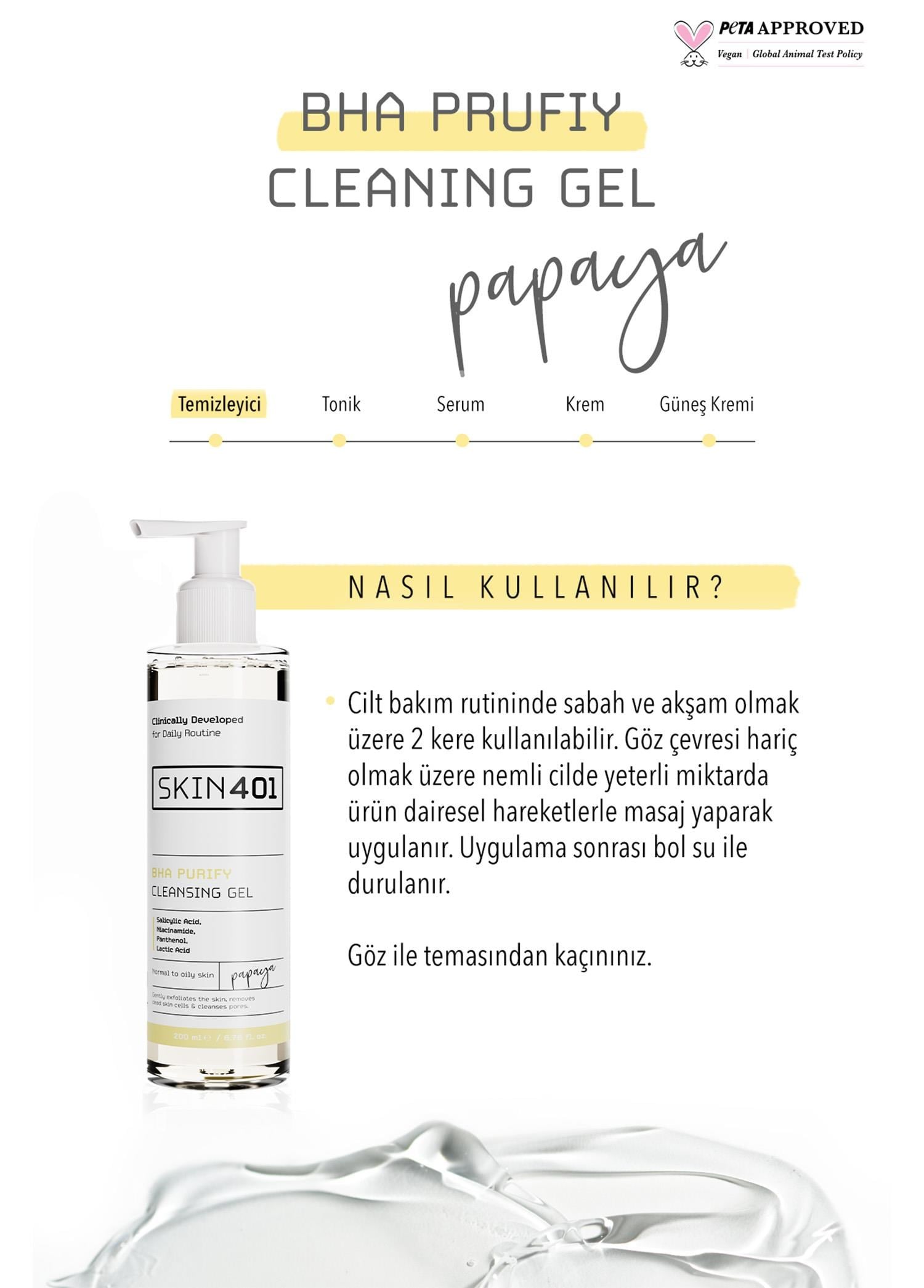 Skin401 BHA Arındırıcı Siyah Nokta Karşıtı Yüz Temizleme Jeli 200ml