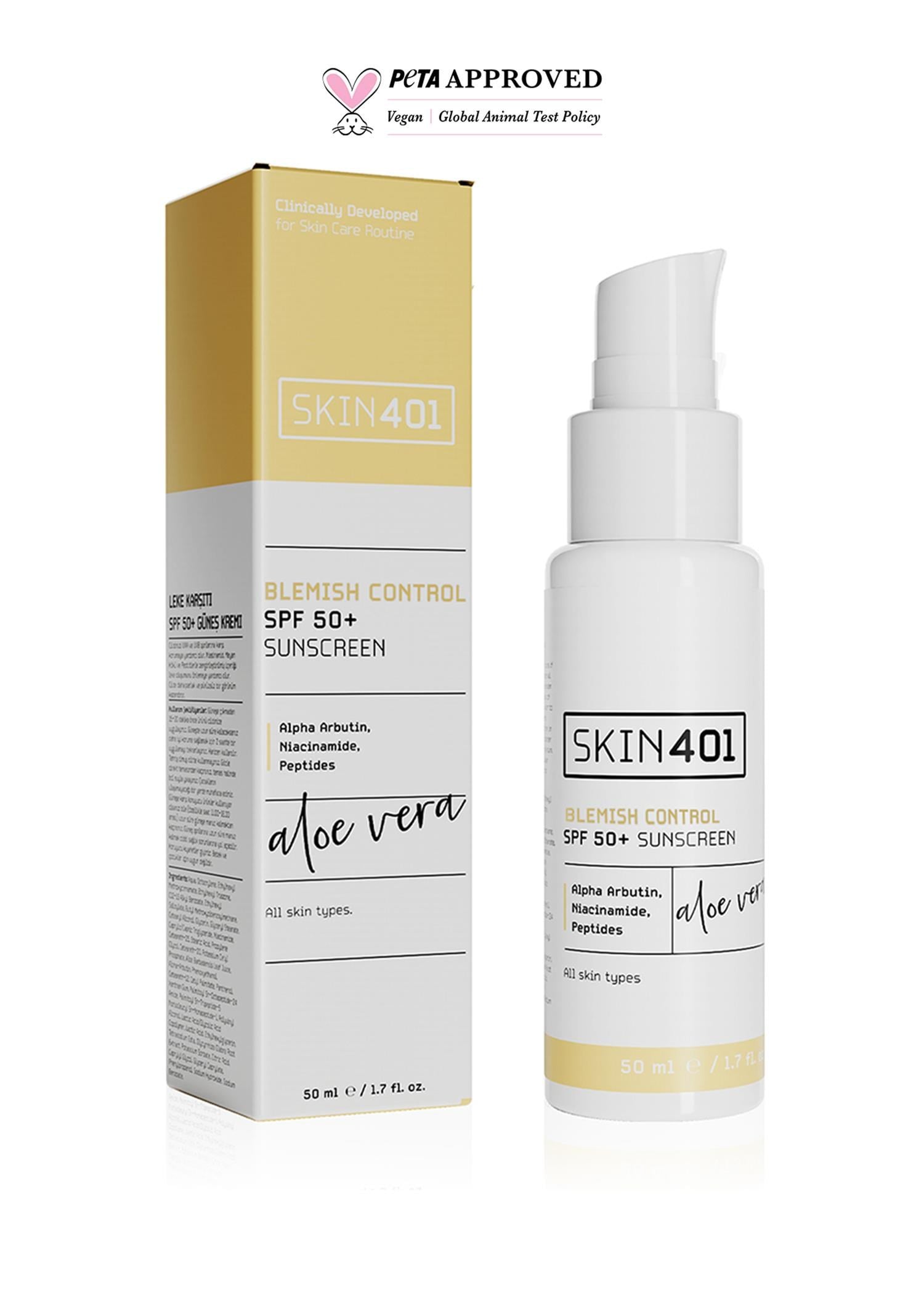 Skin401 SPF 50+ Leke Karşıtı Aloe Vera Nemlendiricili Güneş Kremi 50ml