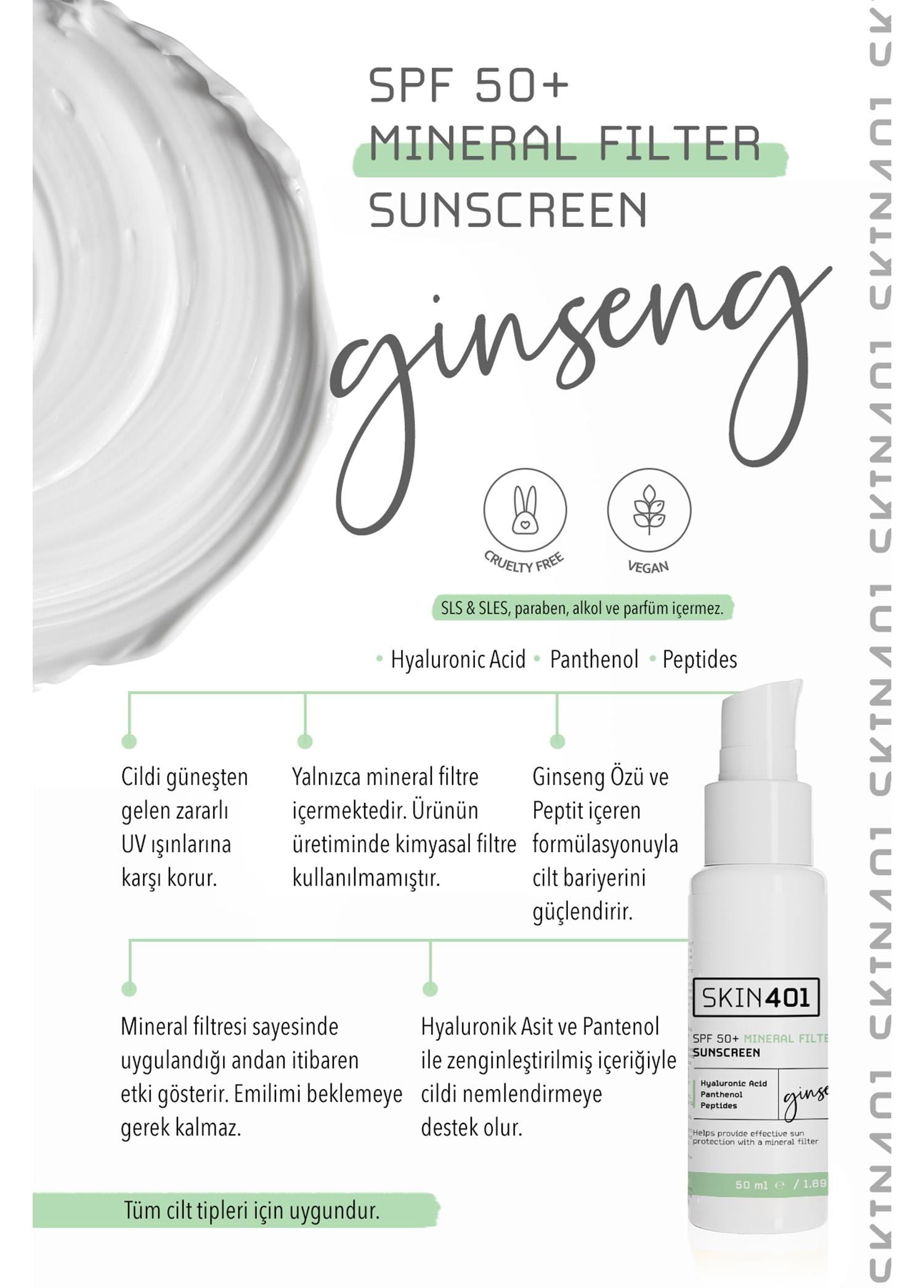 Skin401 SPF 50+ Mineral Filtre Güneş Kremi 50 ml