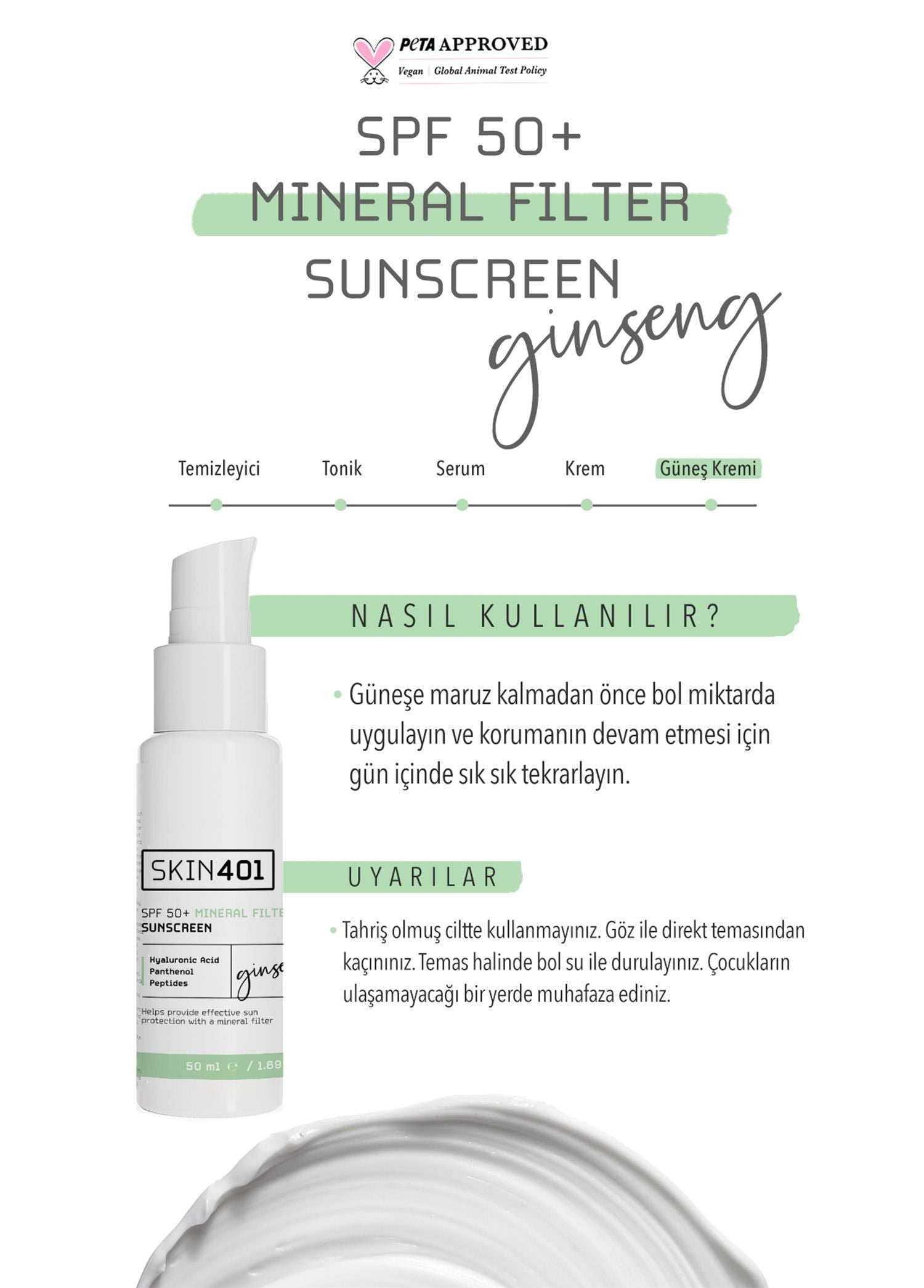 Skin401 SPF 50+ Mineral Filtre Güneş Kremi 50 ml