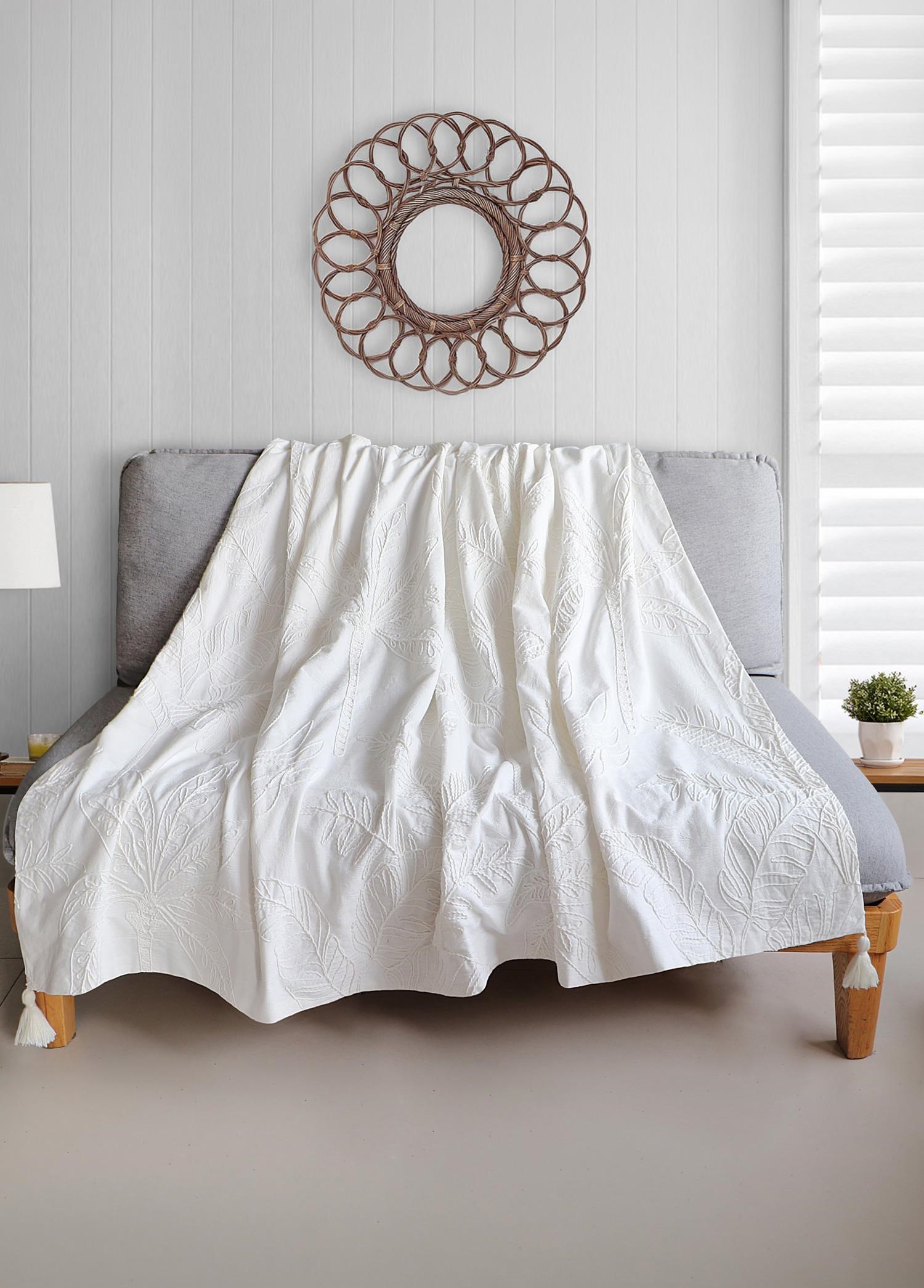 The Mia Throw Koltuk Şalı Püsküllü Krem 170x130