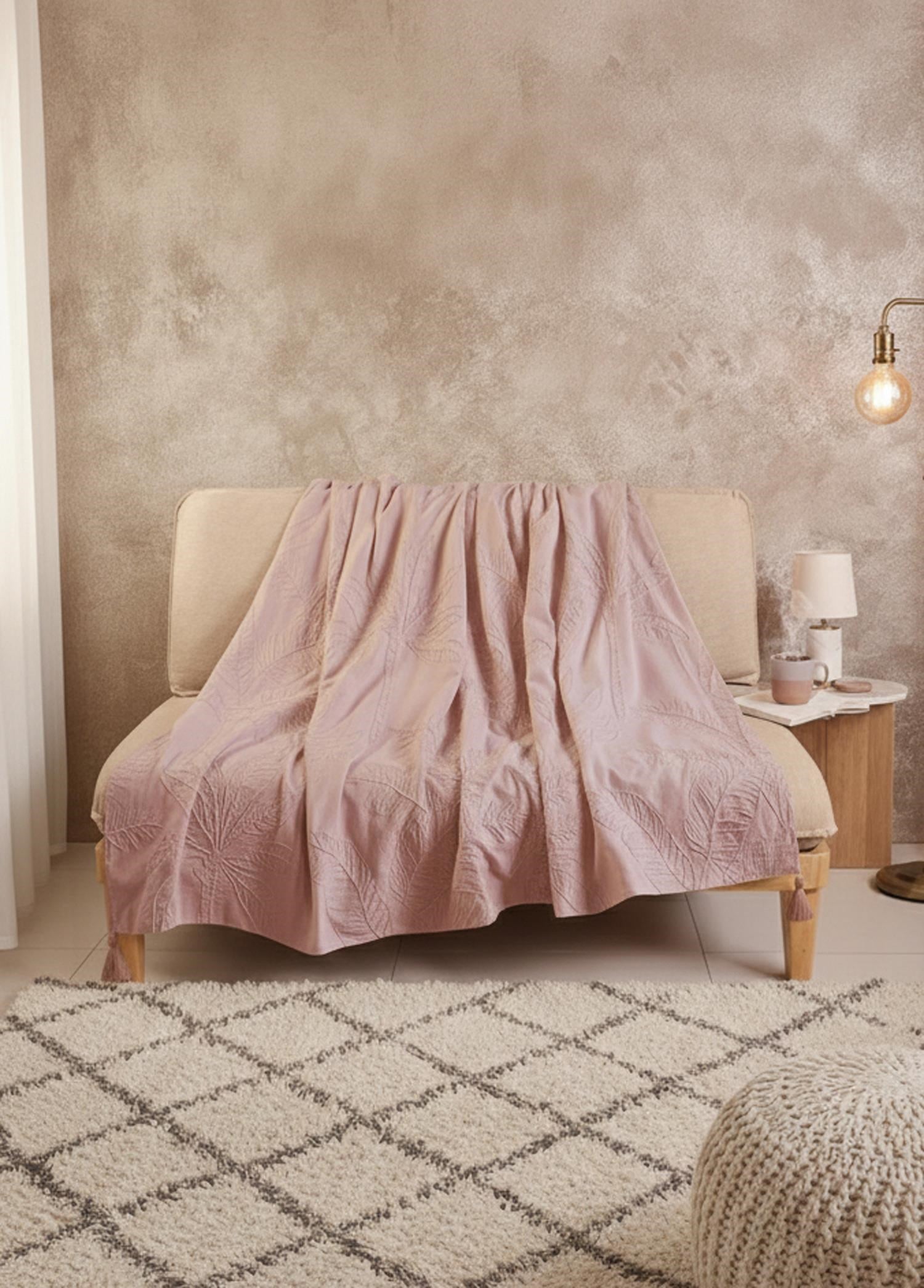 The Mia Throw Koltuk Şalı Püsküllü Gül Kurusu 170x130