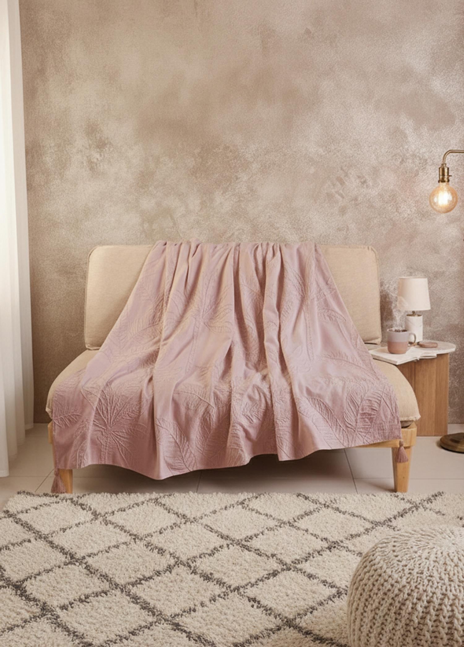 The Mia Throw Koltuk Şalı Püsküllü Gül Kurusu 170x130