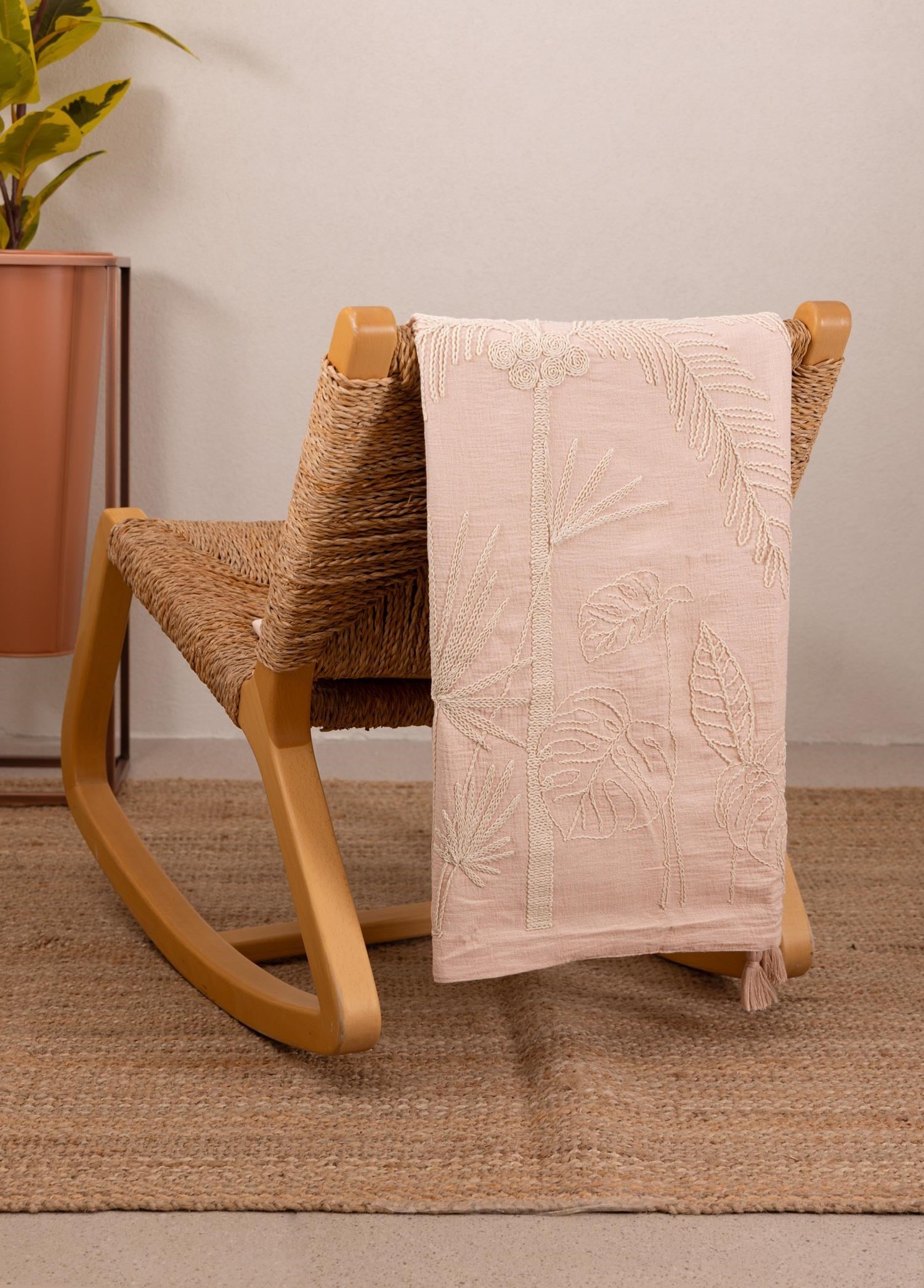 The Mia Throw Koltuk Şalı Püsküllü Pudra 170x130