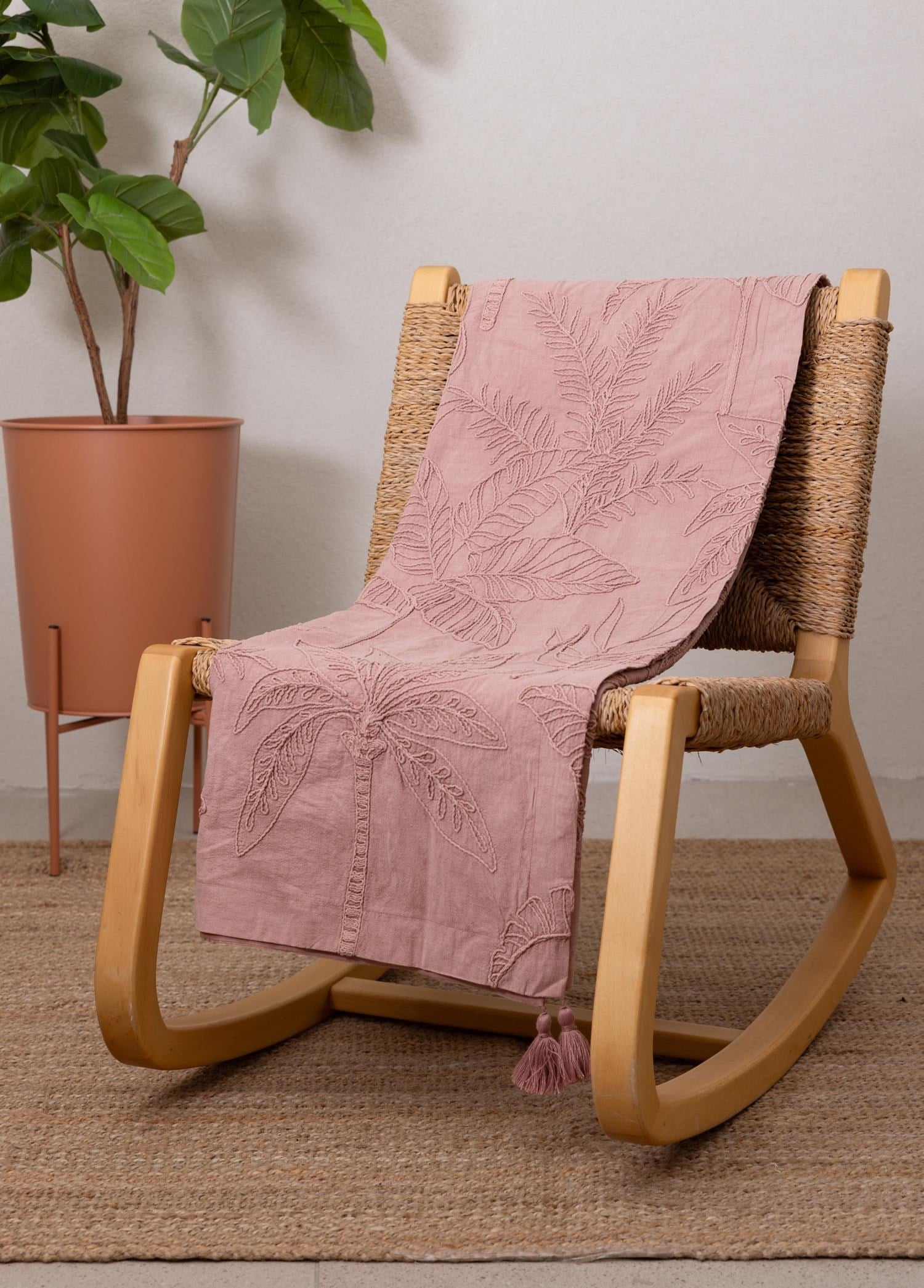 The Mia Throw Koltuk Şalı Püsküllü Gül Kurusu 170x130