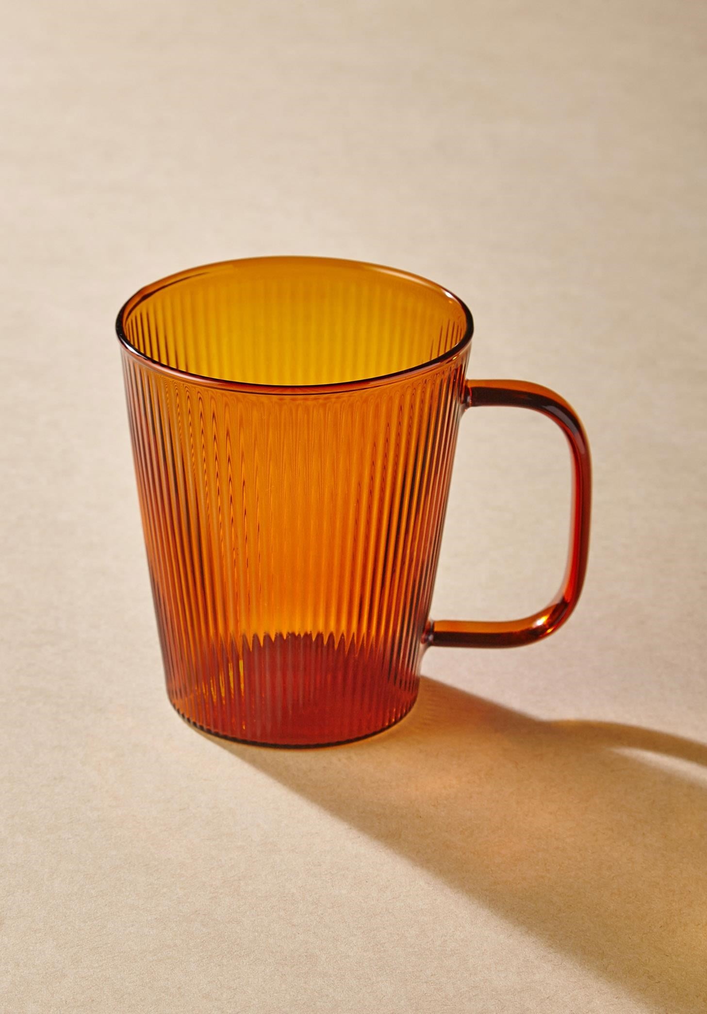 The Mia Striped Borosilikat Cam Kupa Amber 400 ml
