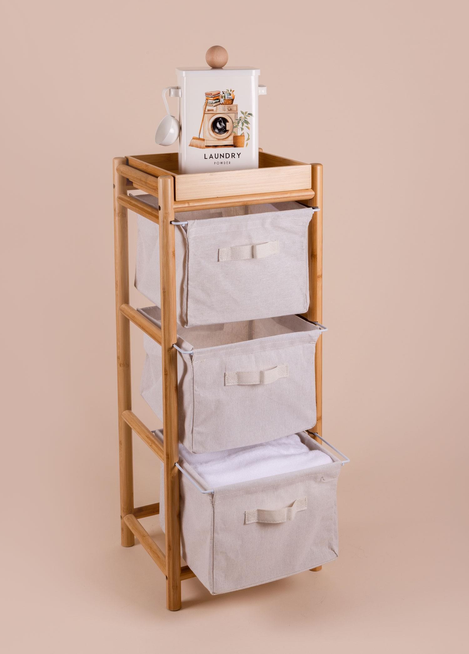The Mia Bambu 3 Bez Çekmeceli Düzenleyici Dolap Raf 90x35x30 Cm