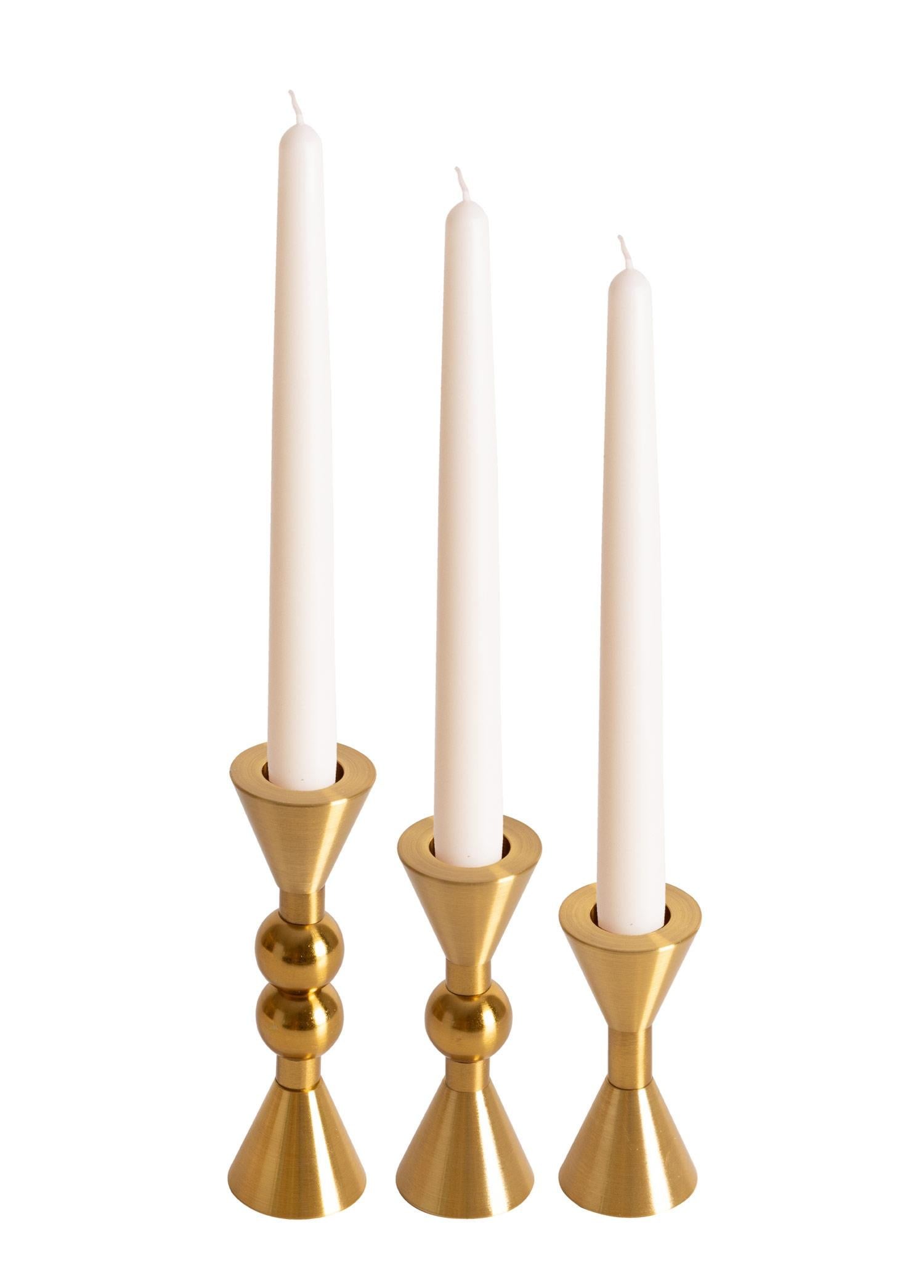 The Mia Brass Pirinç Konik Şamdan 3 Parça Set