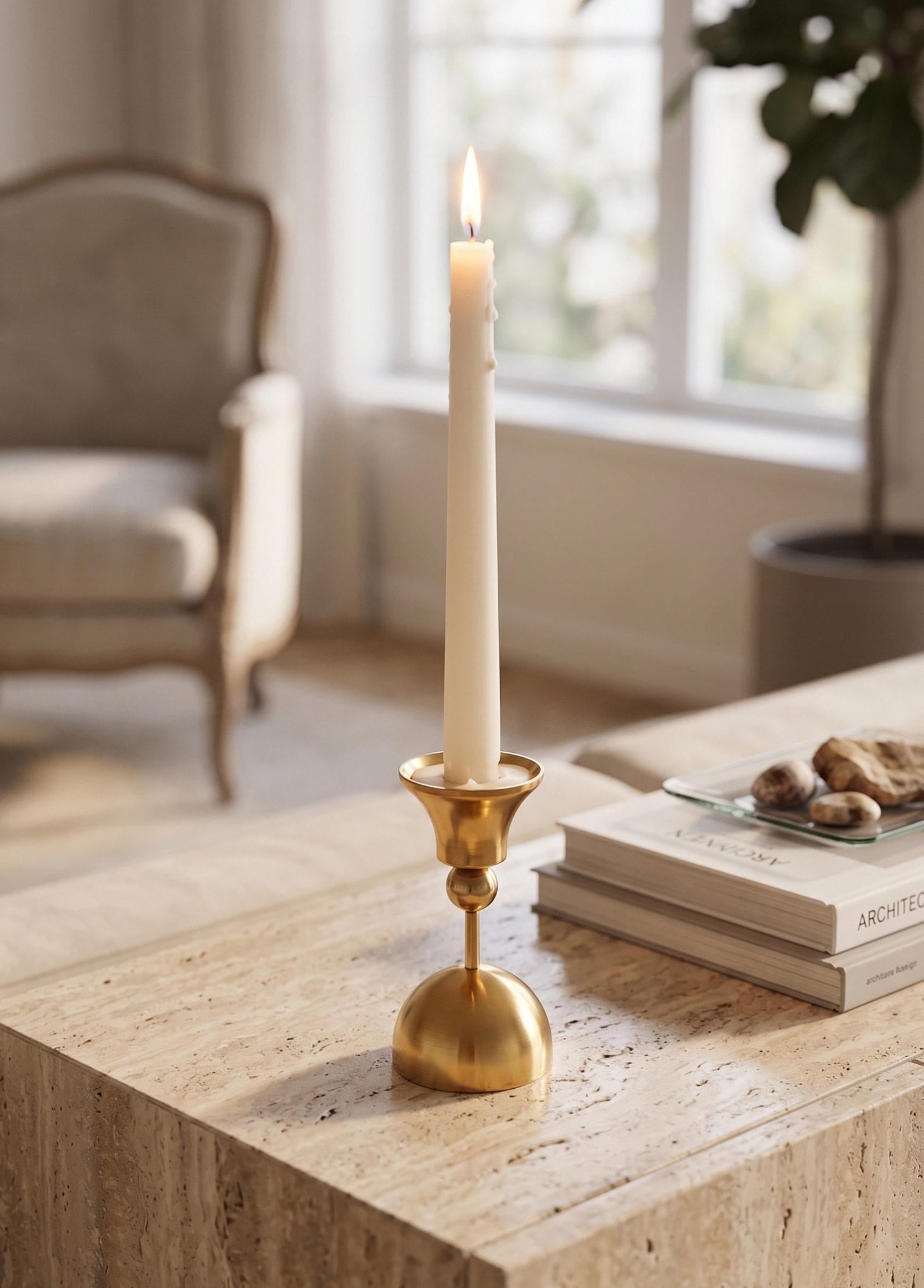 The Mia Brass Pirinç Şamdan ve Tealight Mumluk 12 Cm