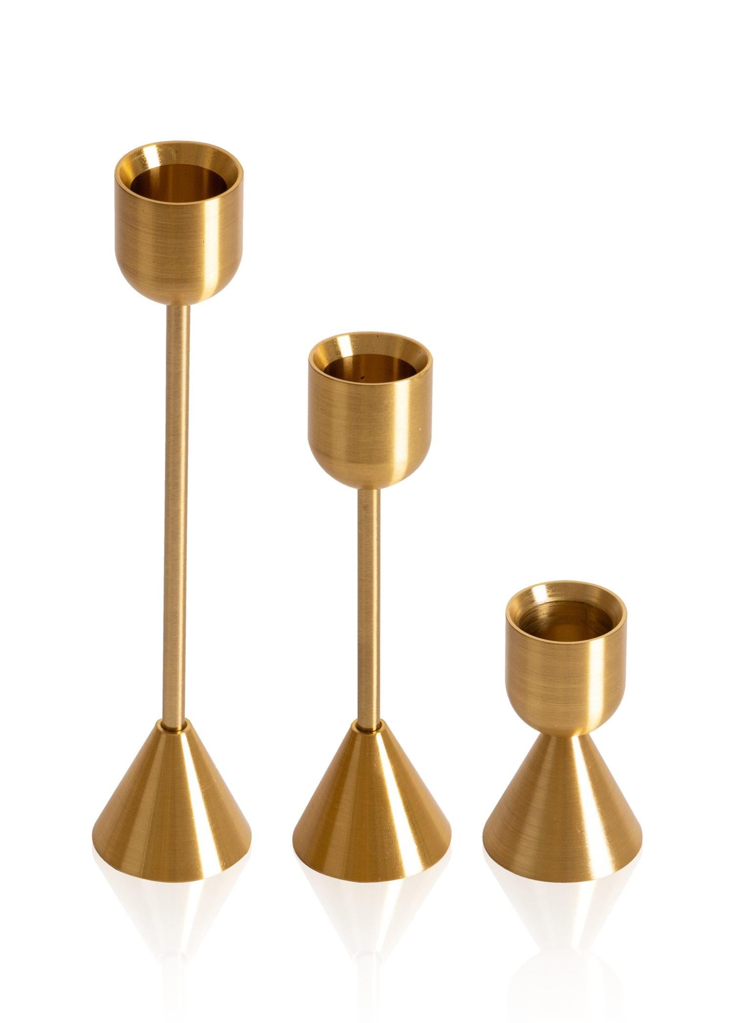 The Mia Brass Pirinç Silindir Şamdan 3 Parça Set