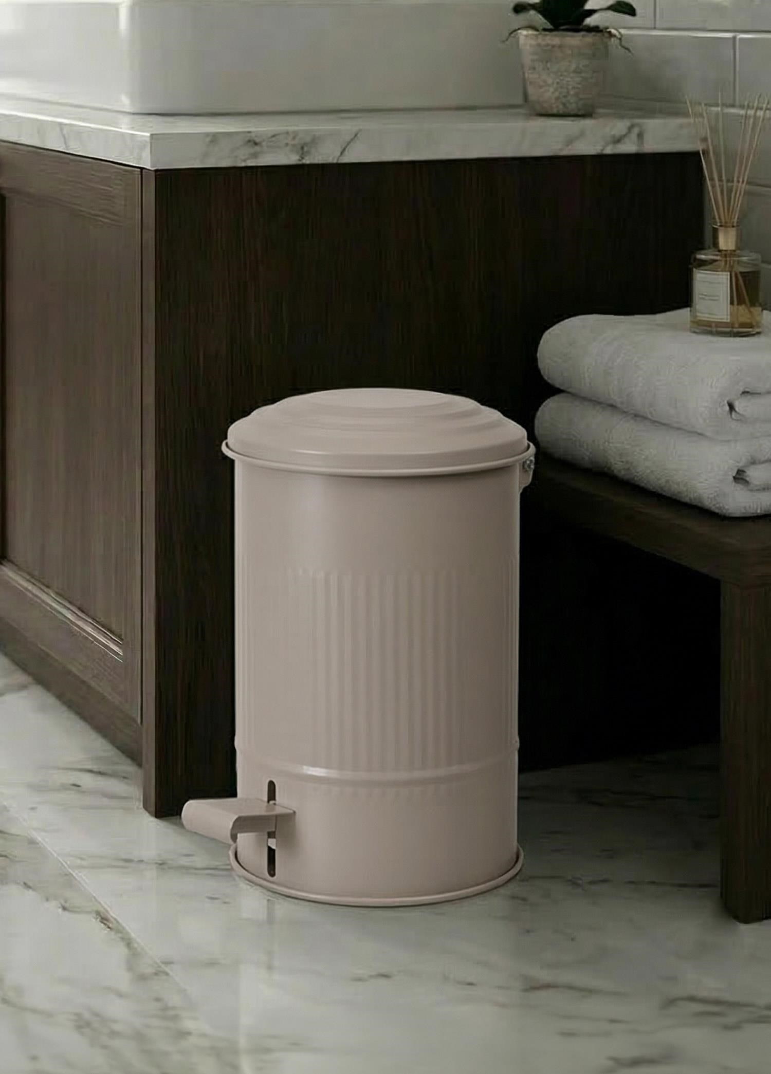 The Mia Stripe Mutfak ve Banyo Çöp Kovası Bej 5 Lt