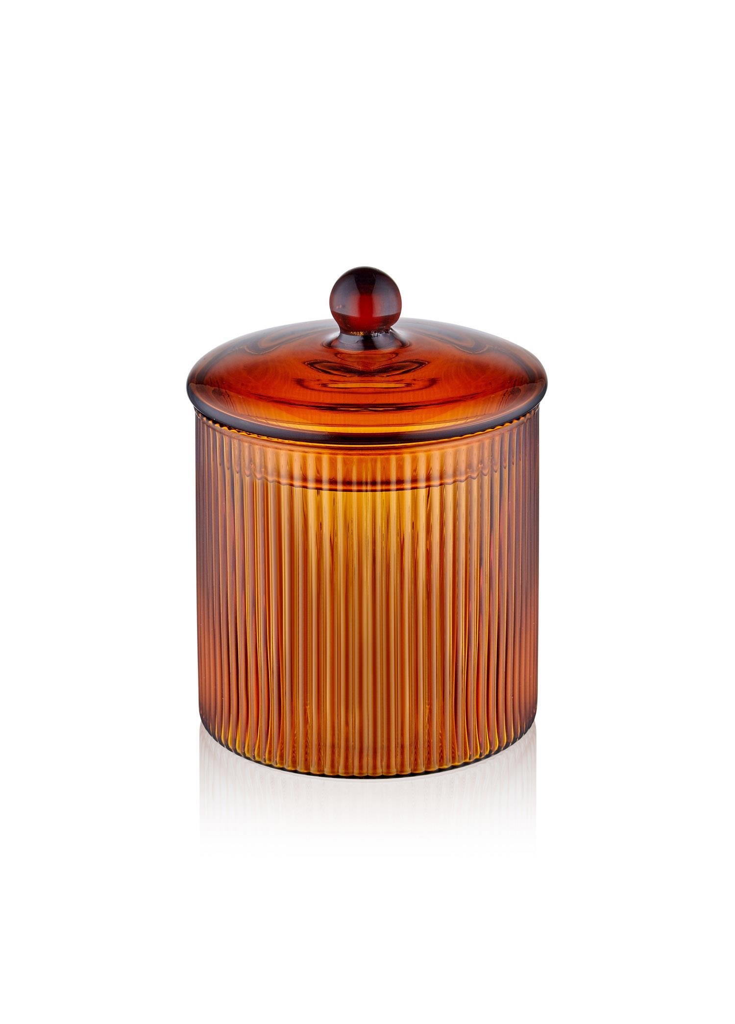 The Mia Striped Borosilikat Cam Şekerlik Amber 9x9x11 cm