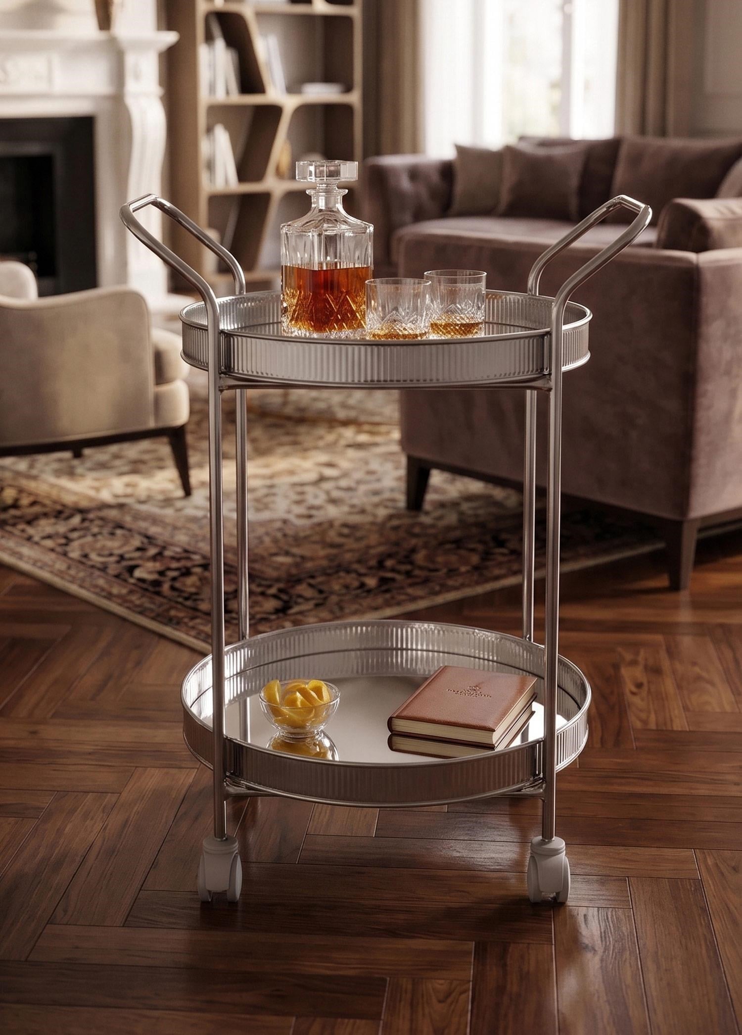 The Mia Servis Arabası Krom 2Raflı Tekerlekli 80x45 Cm