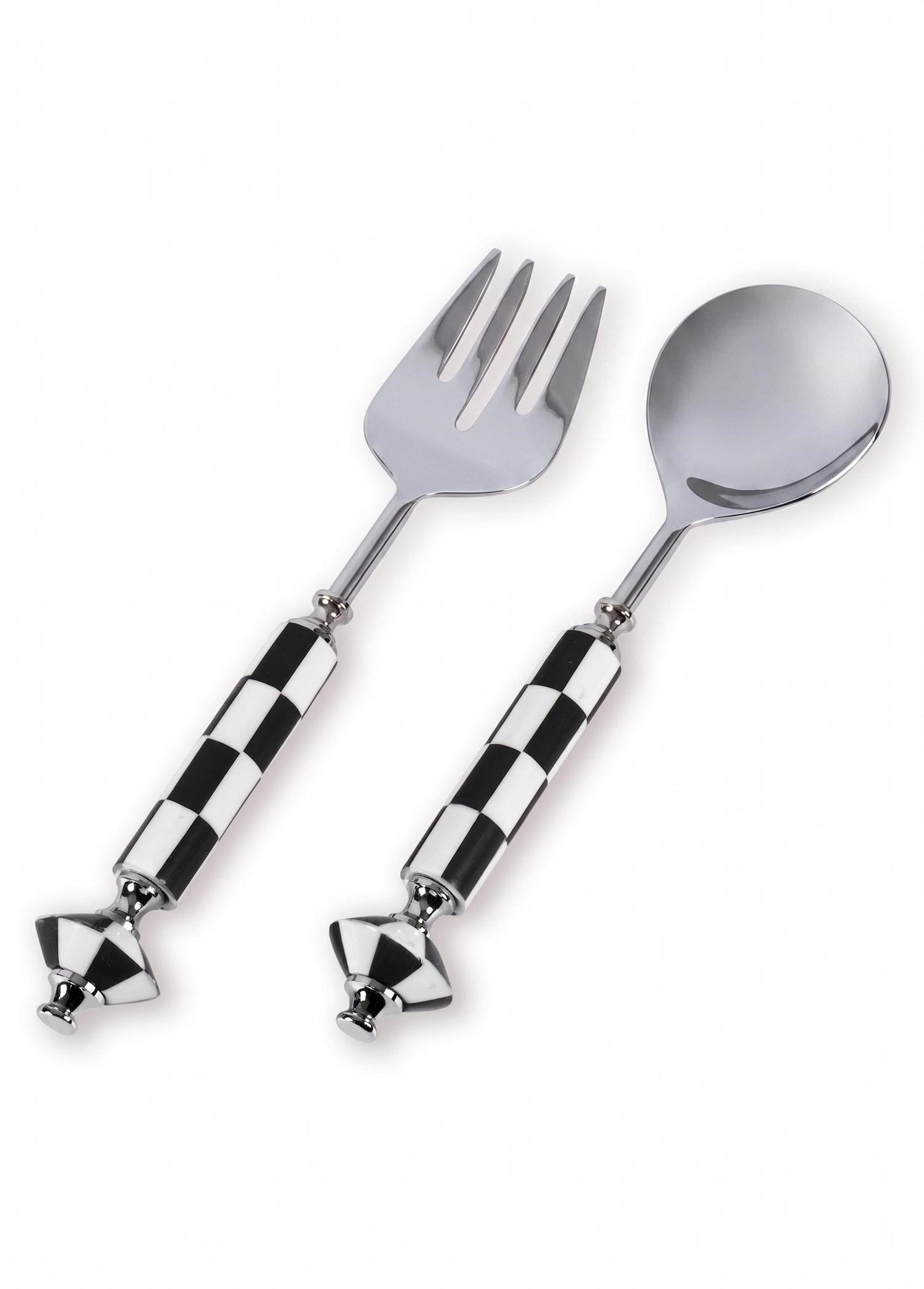 The Mia Gingham Salata Servis Takımı Siyah Beyaz 2 Parça