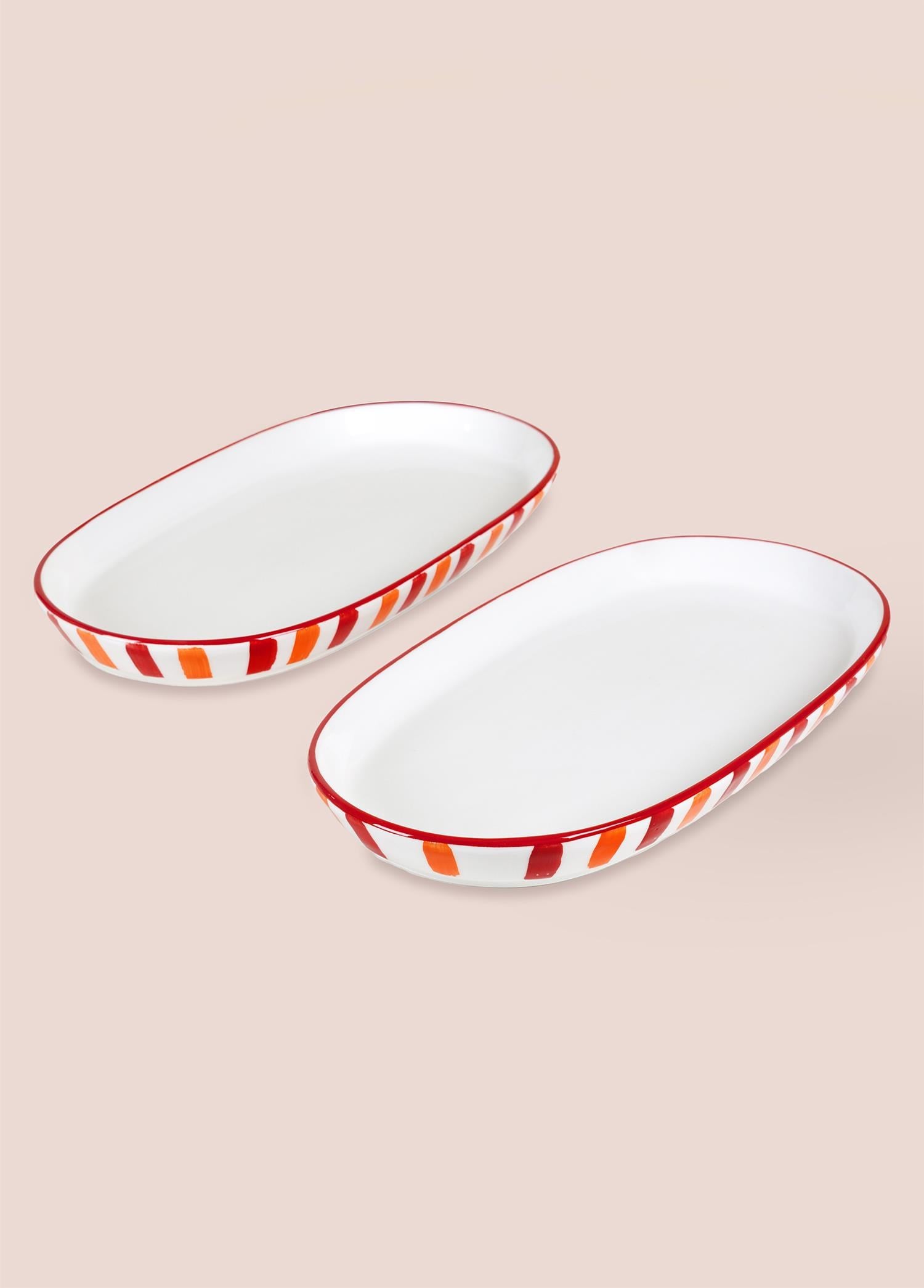 The Mia Joy Oval Servis Tabağı 2li Set Kırmızı 17x30x4 cm
