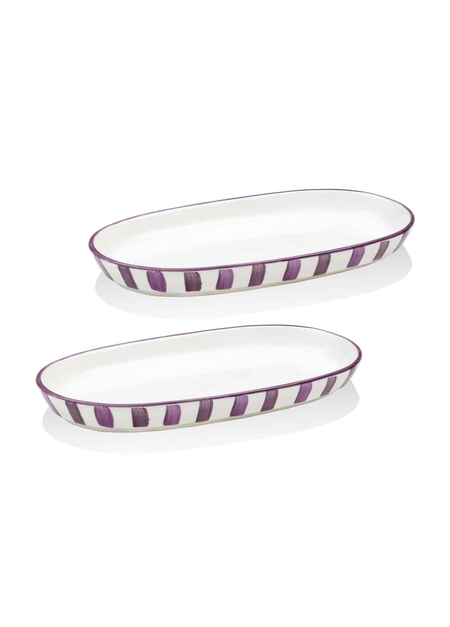 The Mia Joy Oval Servis Tabağı 2li Set Mor 23 cm