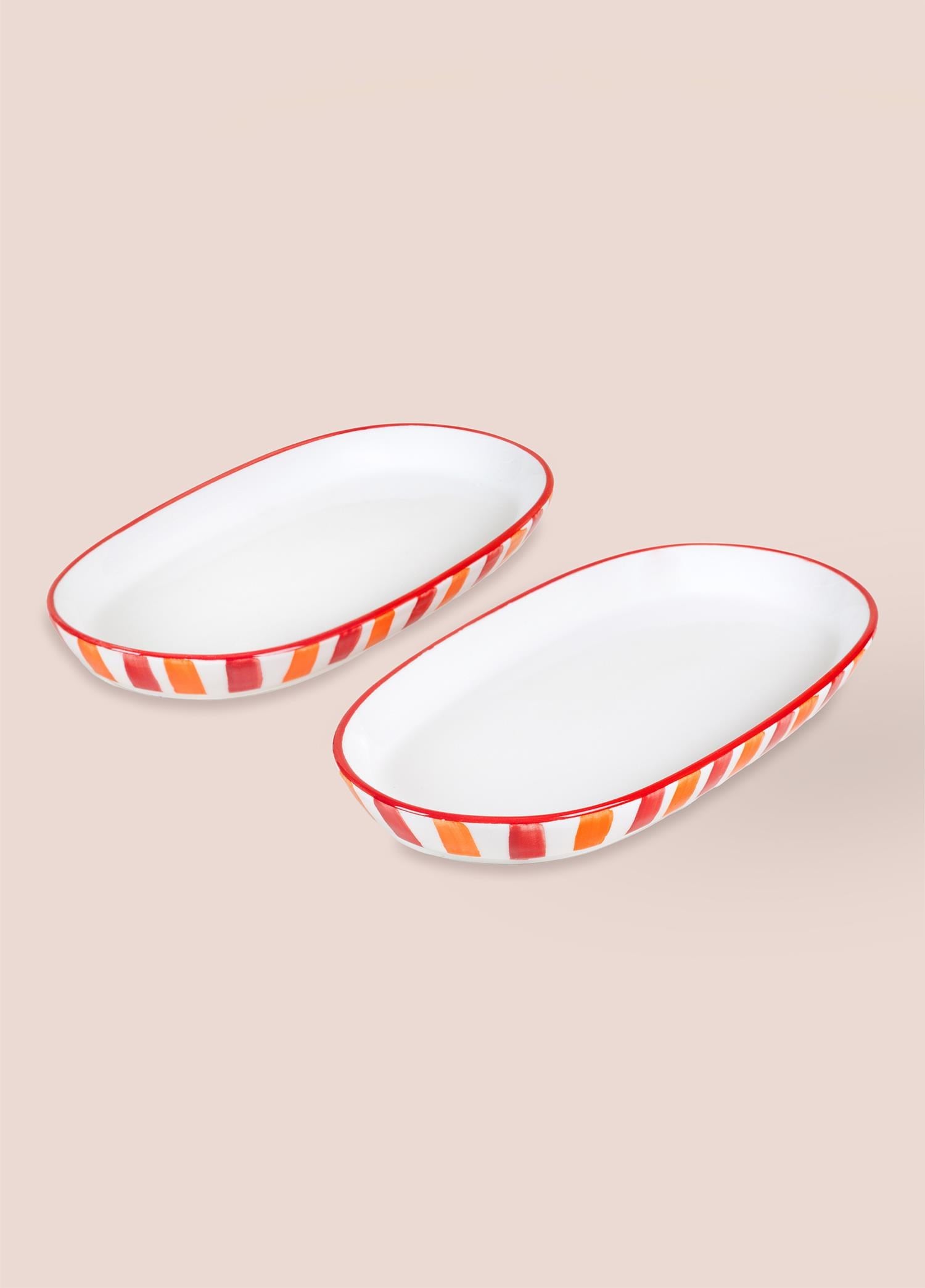 The Mia Joy Oval Servis Tabağı 2li Set Kırmızı 23 cm