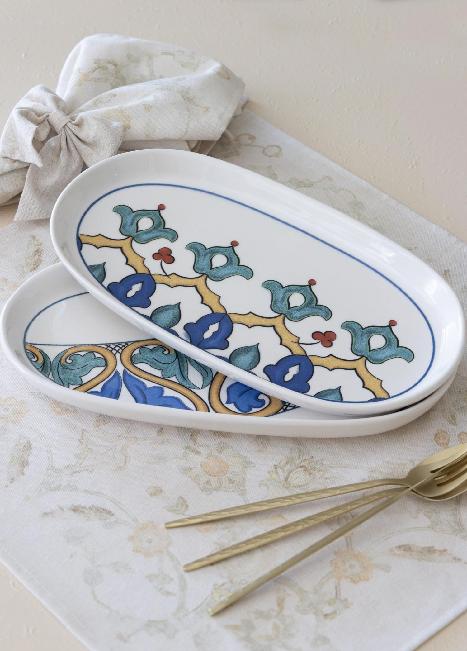 The Mia Limoncello Oval Servis Tabağı 2li Set Gri 29 cm