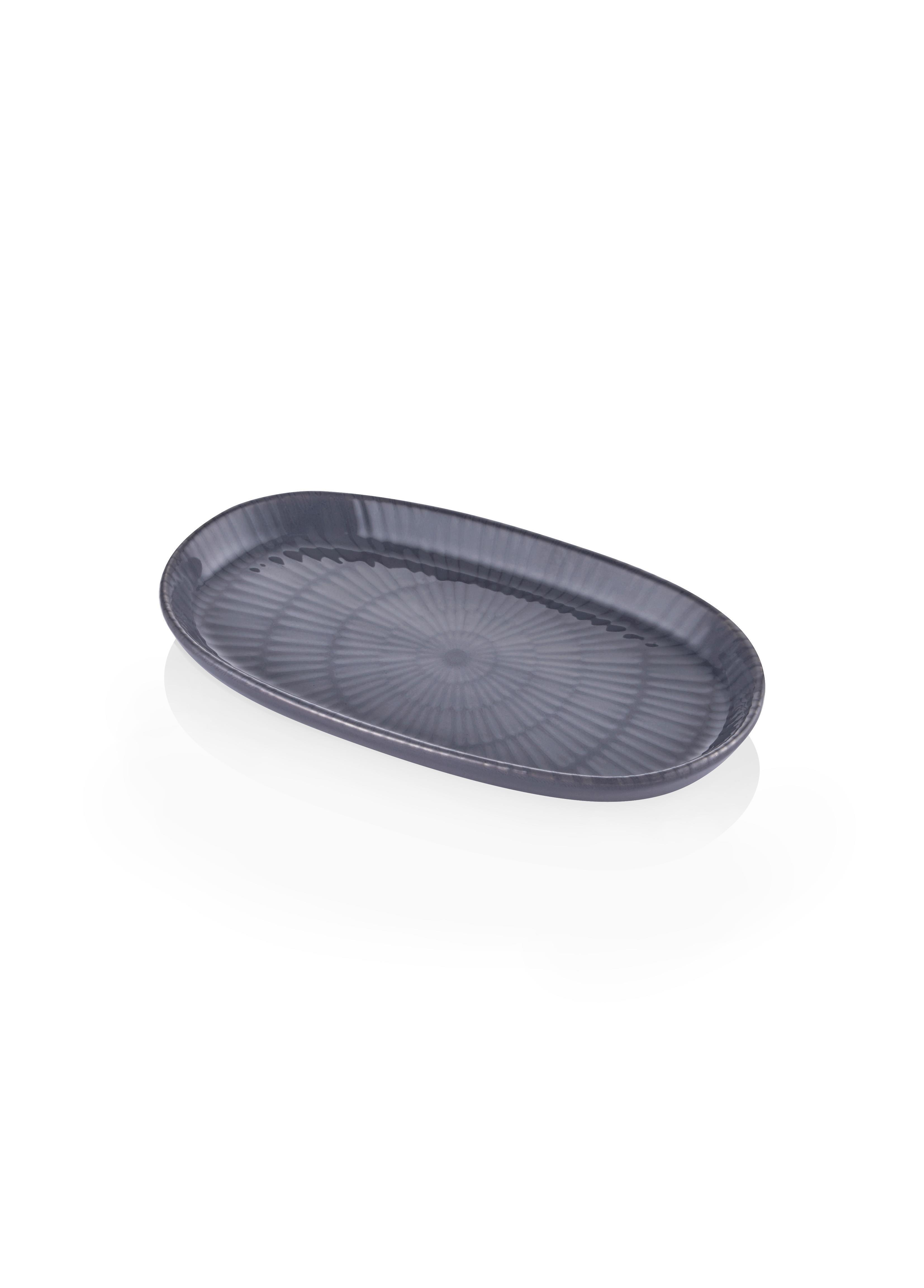 The Mia Noon Oval Servis Tabağı 2li Gri 26 cm
