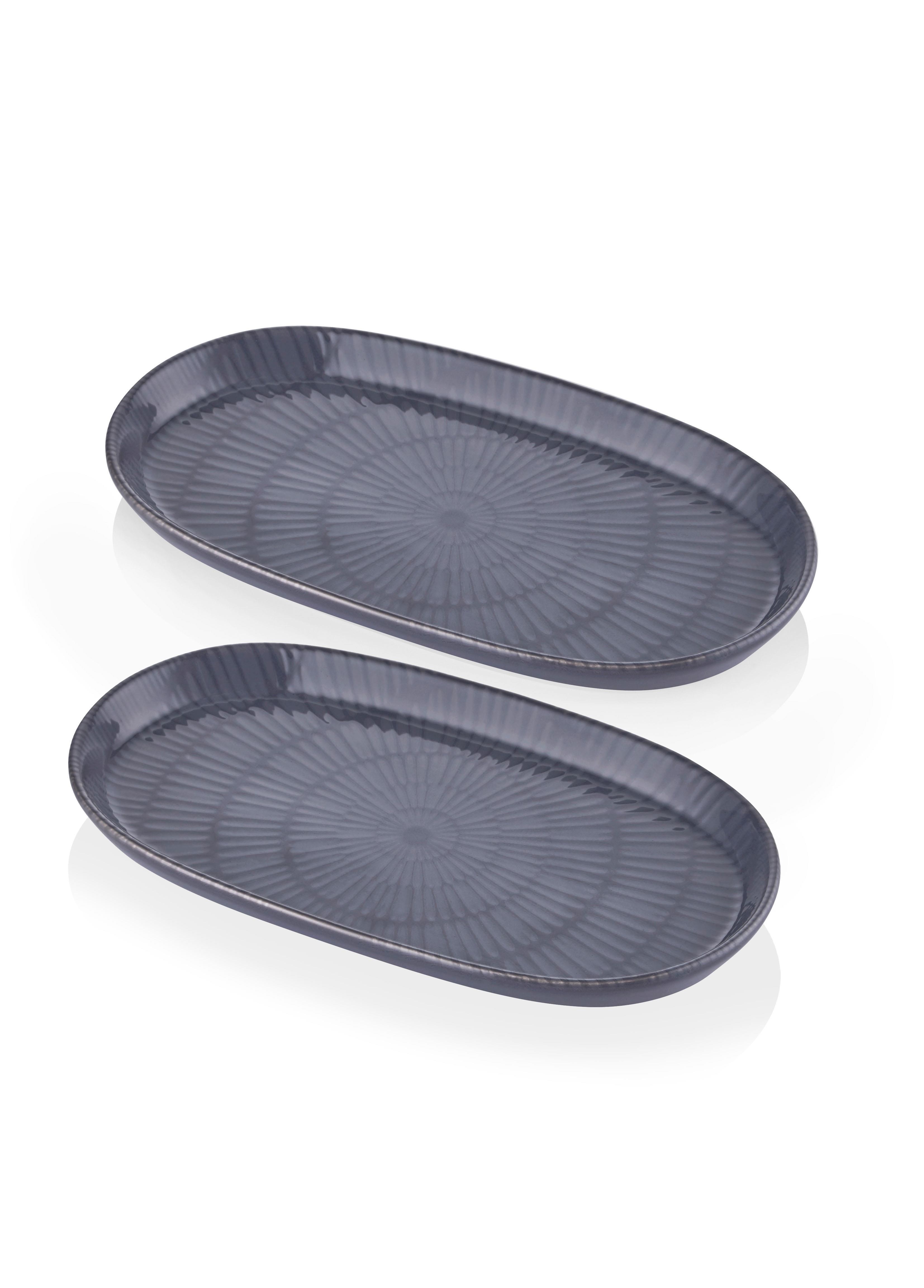 The Mia Noon Oval Servis Tabağı 2li Gri 29 cm
