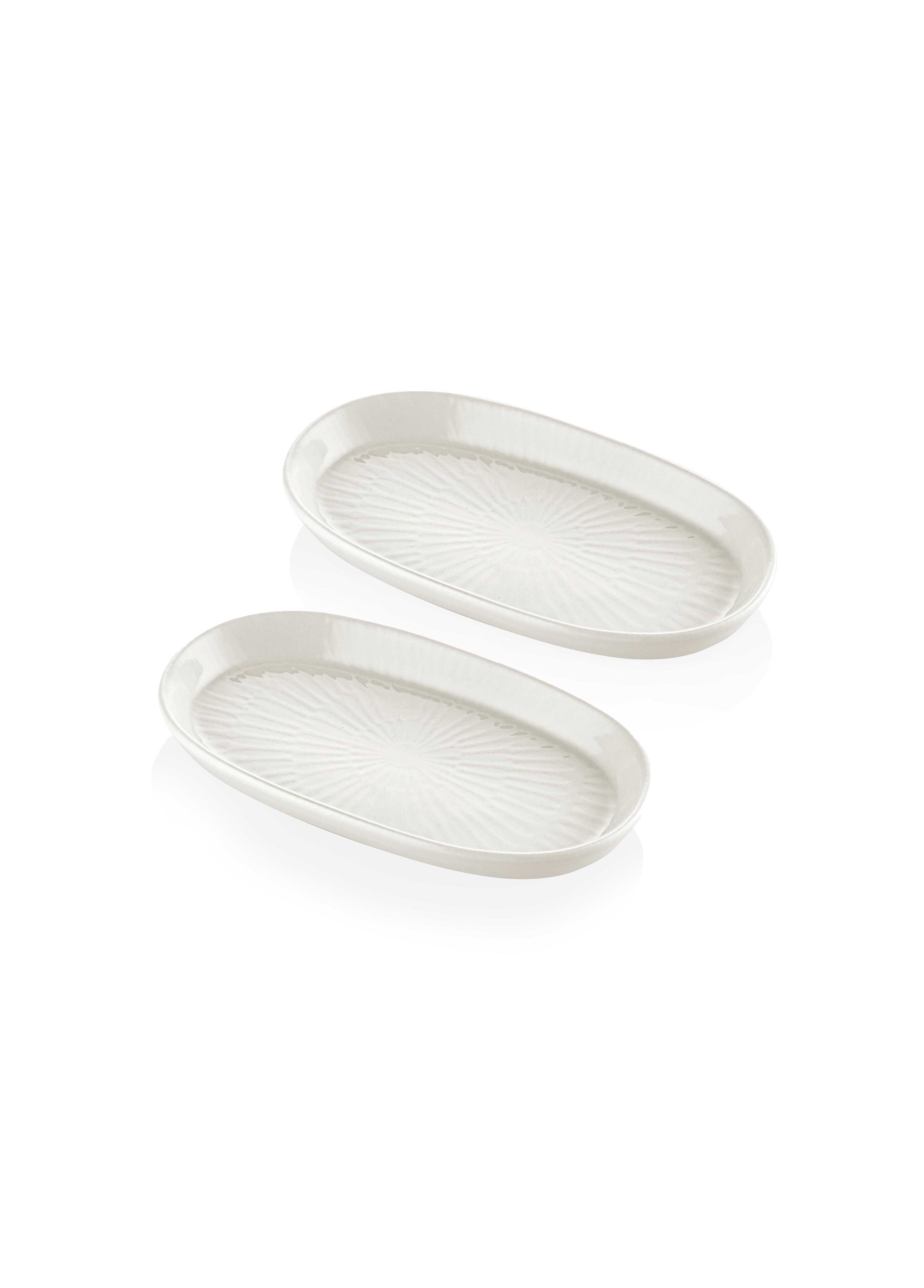 The Mia Noon Oval Servis Tabağı 2li Krem 17 cm